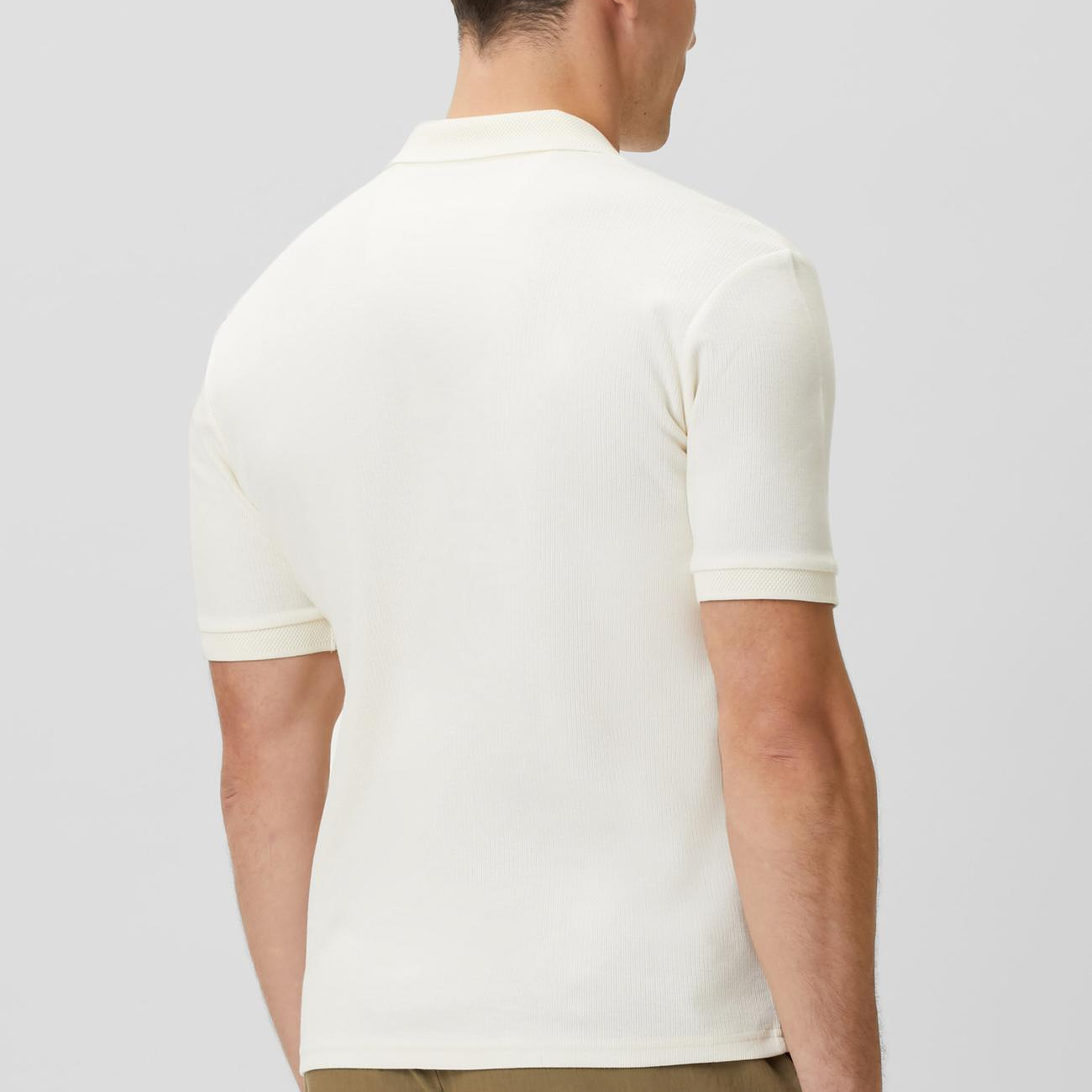 Network Erkek Kırık Beyaz Fermuarlı Polo Yaka Jakarlı T-shirt