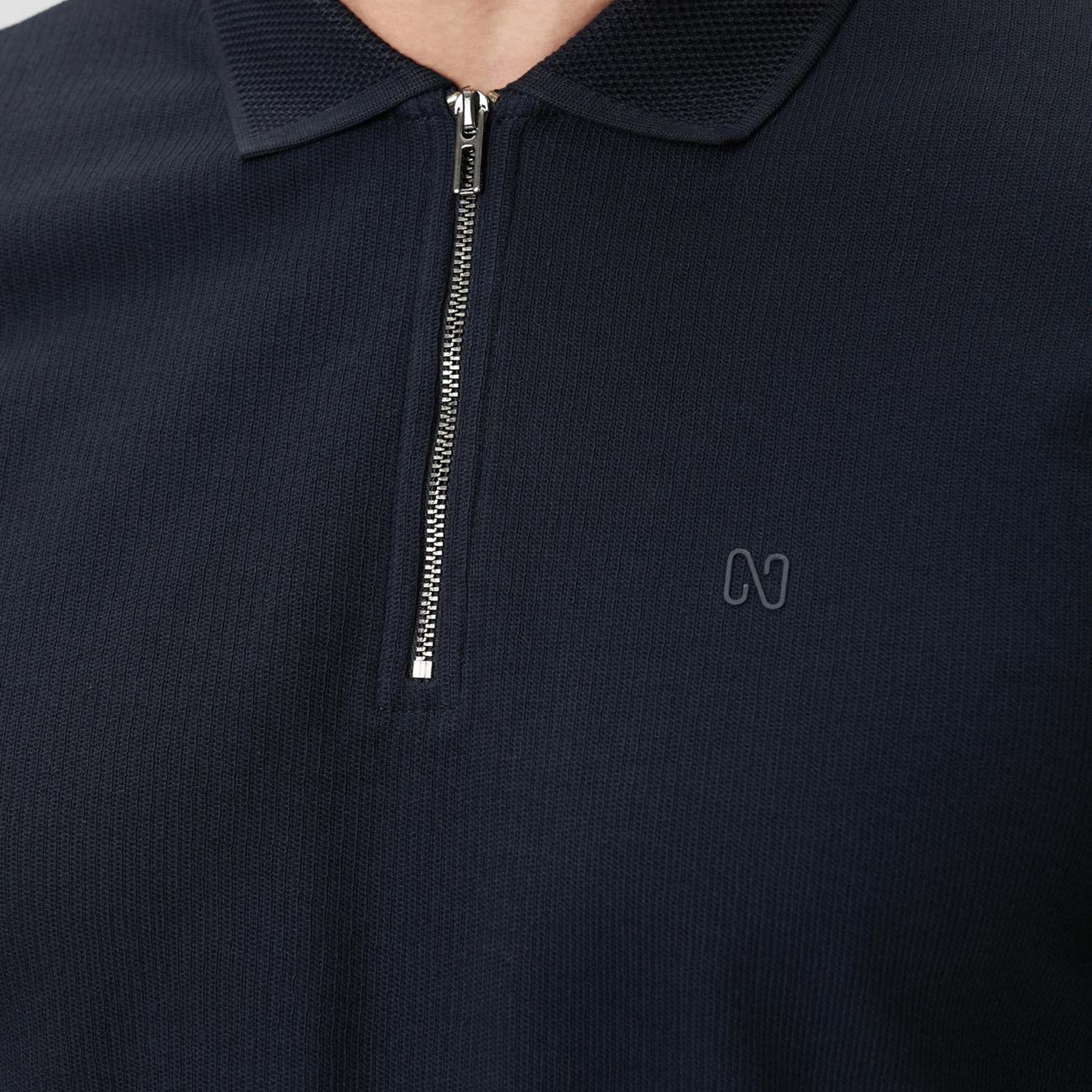 Network Erkek Lacivert Fermuarlı Polo Yaka Jakarlı T-shirt