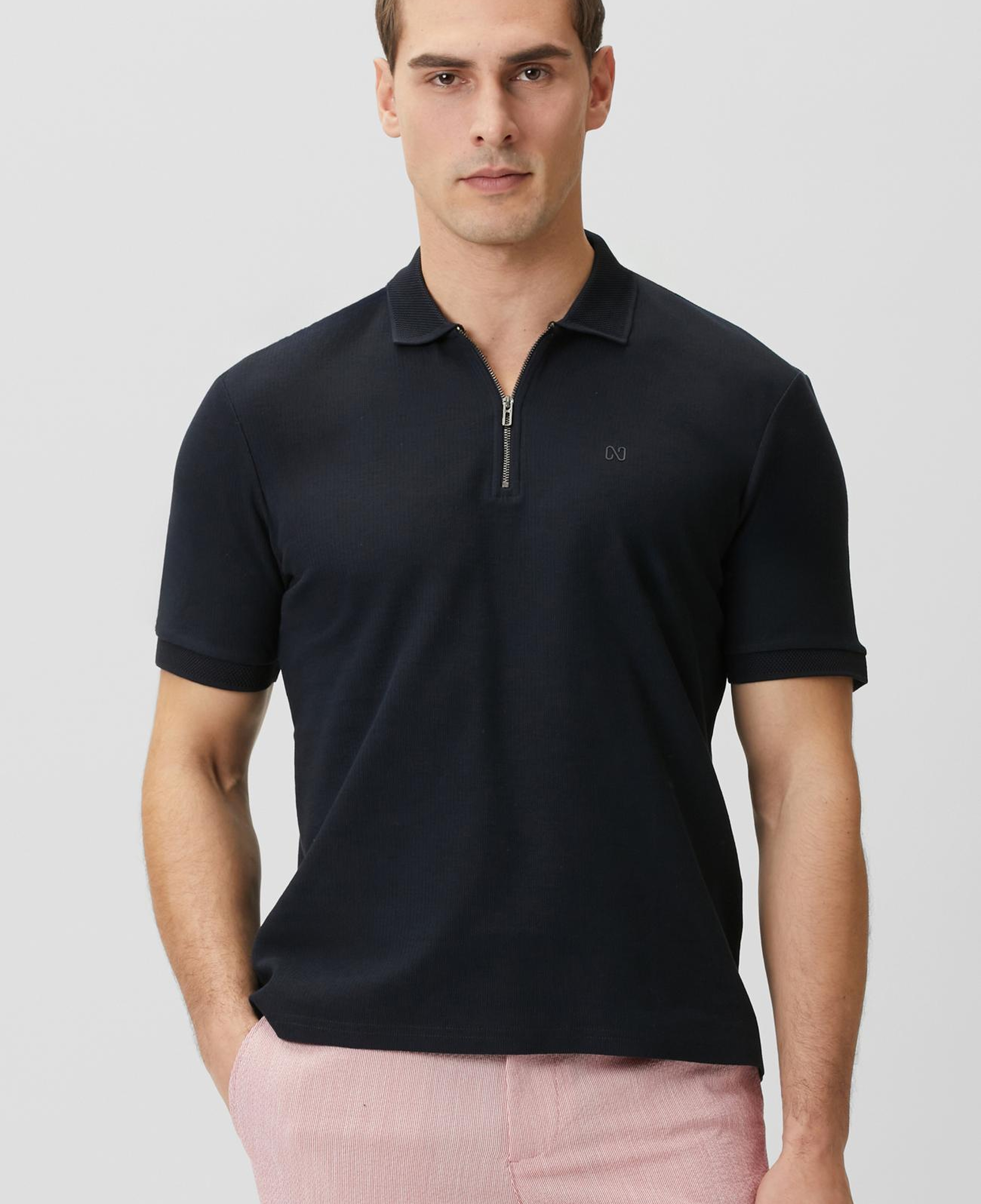Network Erkek Lacivert Fermuarlı Polo Yaka Jakarlı T-shirt