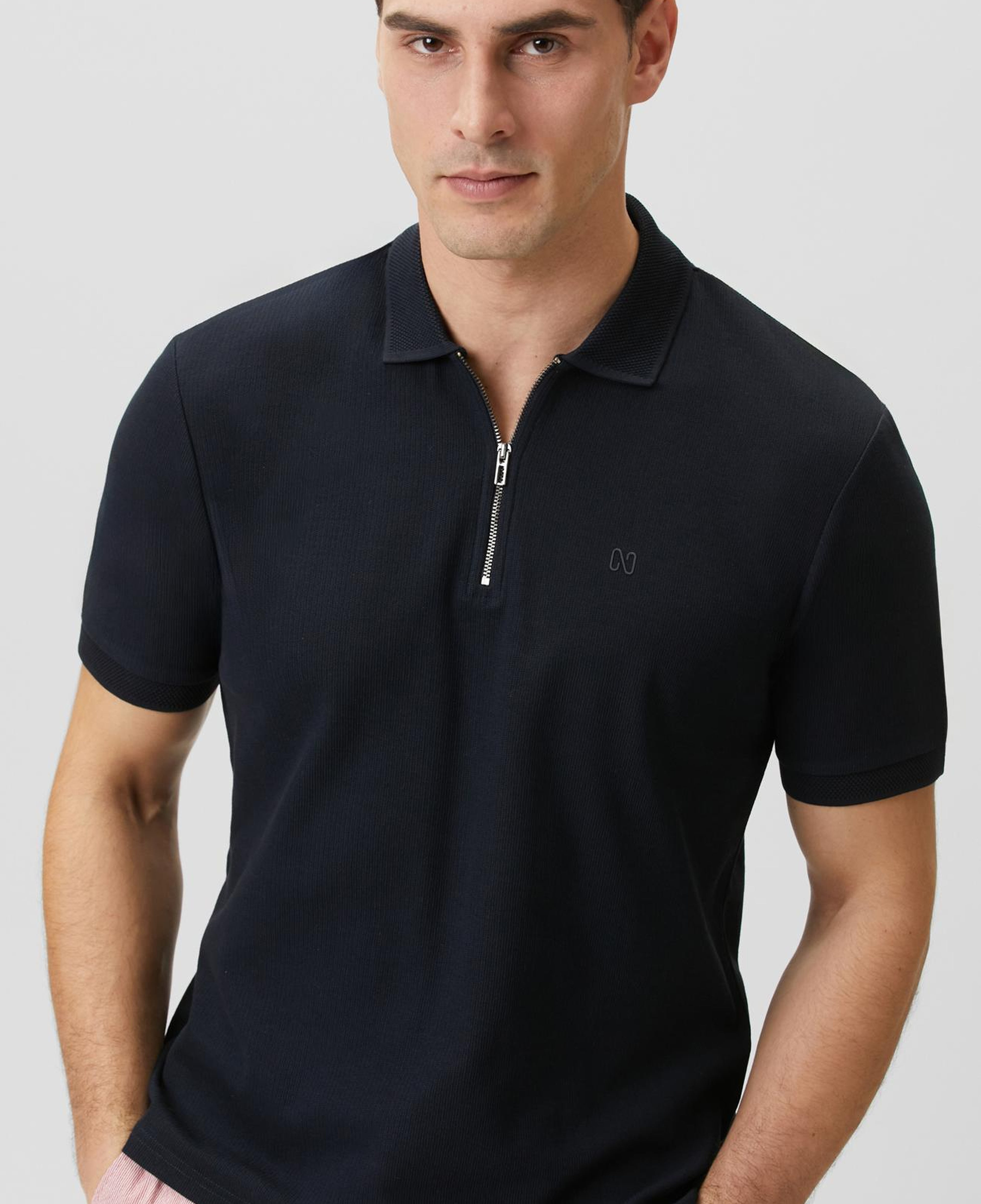Network Erkek Lacivert Fermuarlı Polo Yaka Jakarlı T-shirt