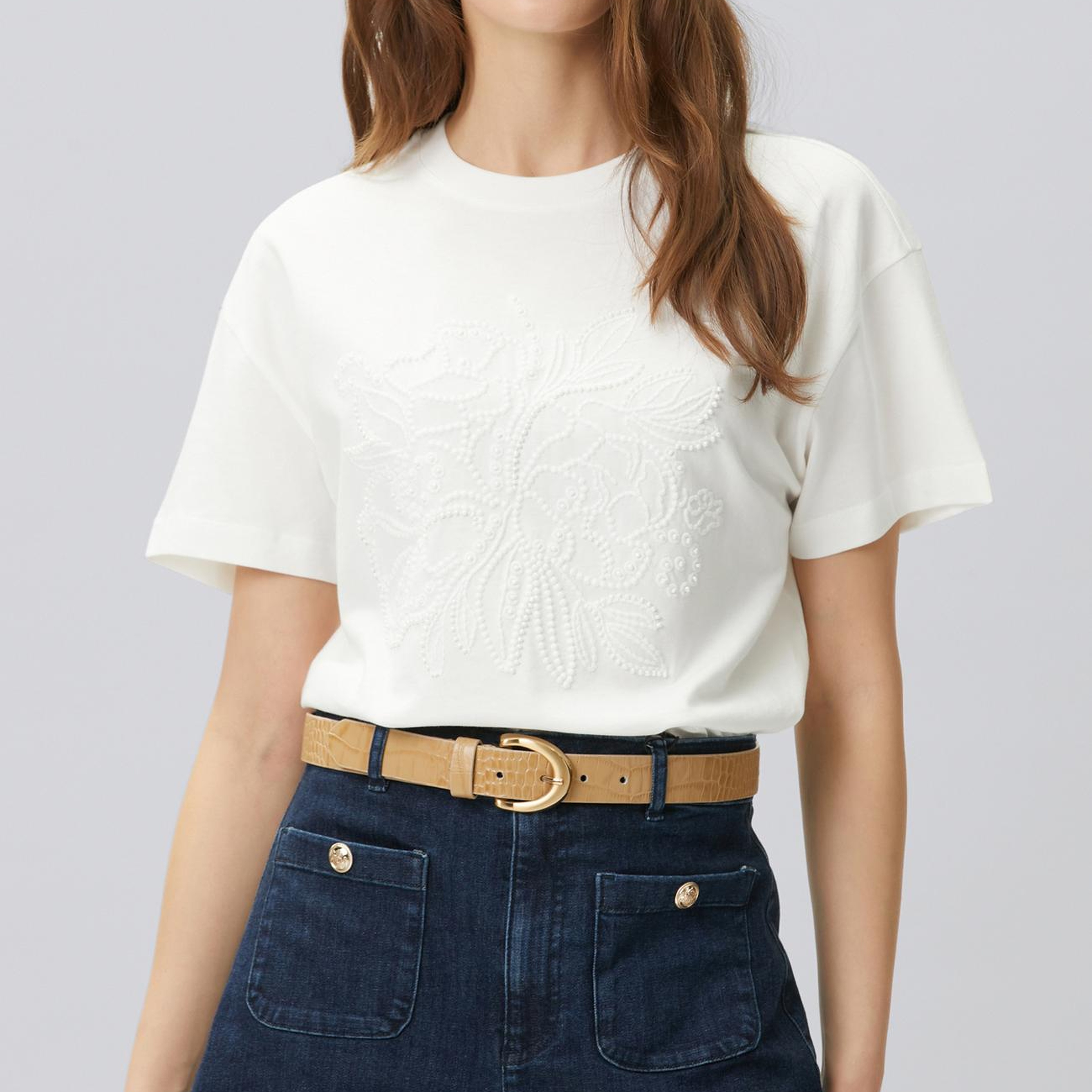 Network Kadın Kırık Beyaz Boncuk İşleme Detaylı T-shirt