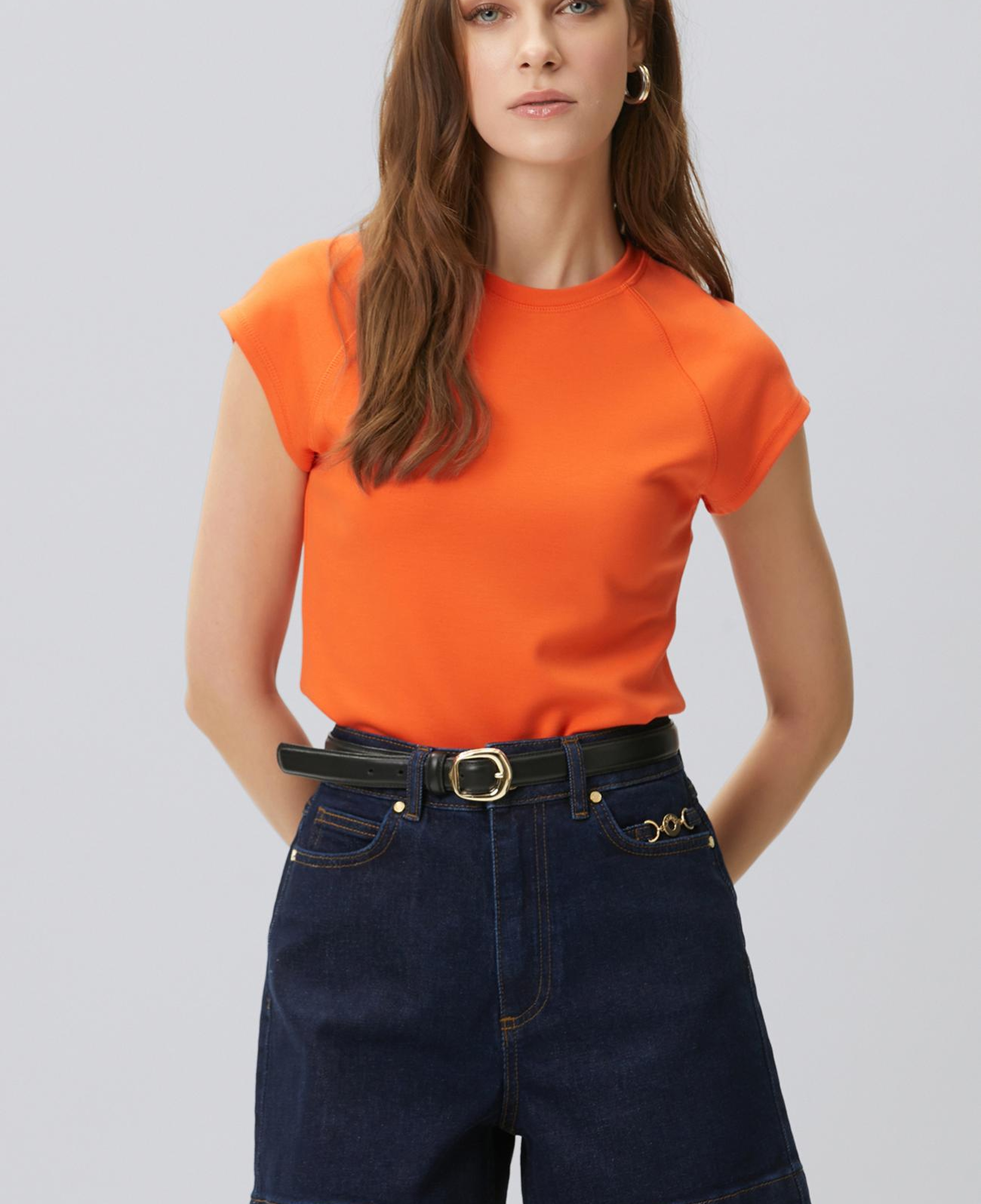 Network Kadın Turuncu Dikiş Detaylı Basic N-Tech T-shirt