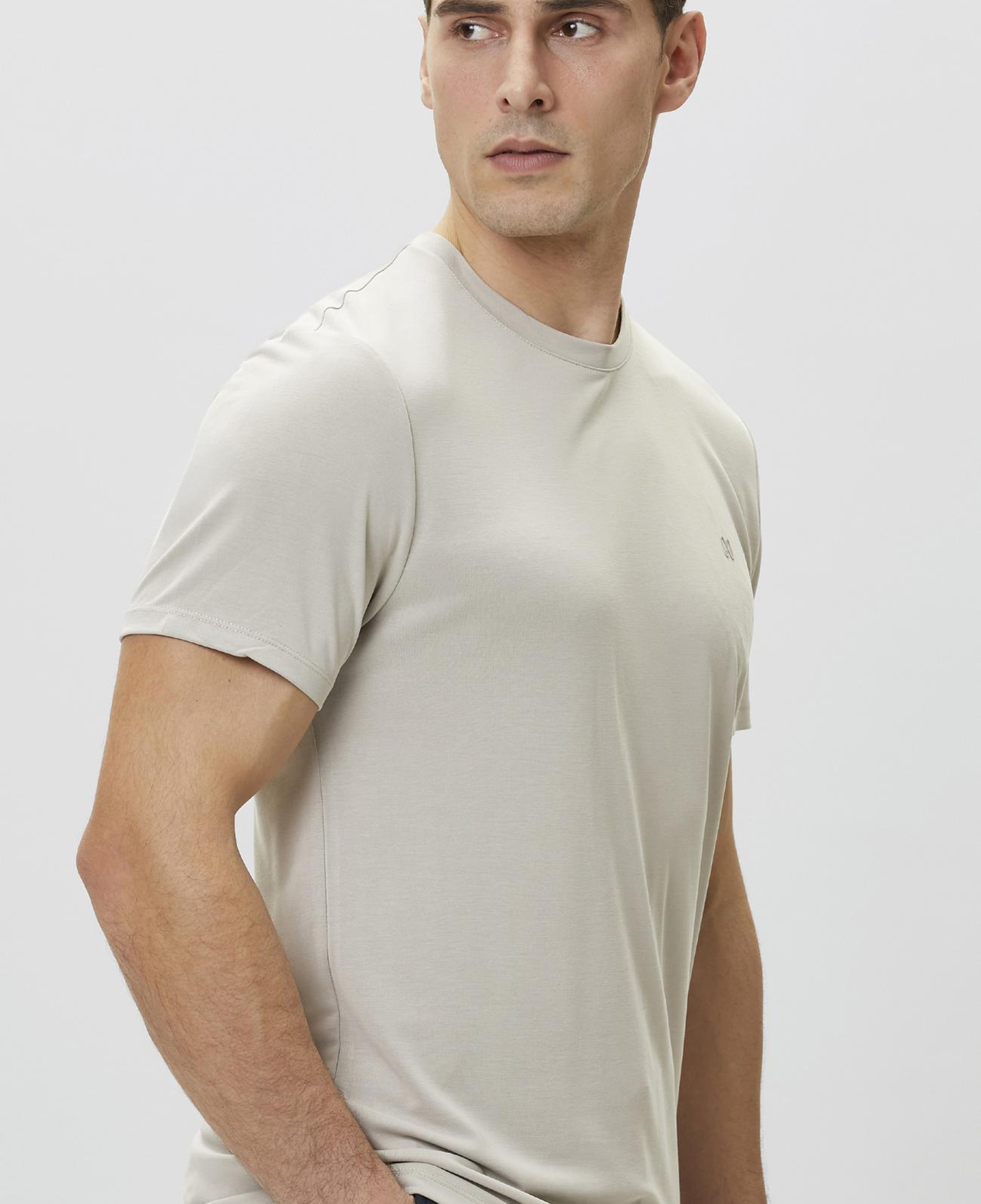 Network Erkek Bej Basic Modal T-shirt