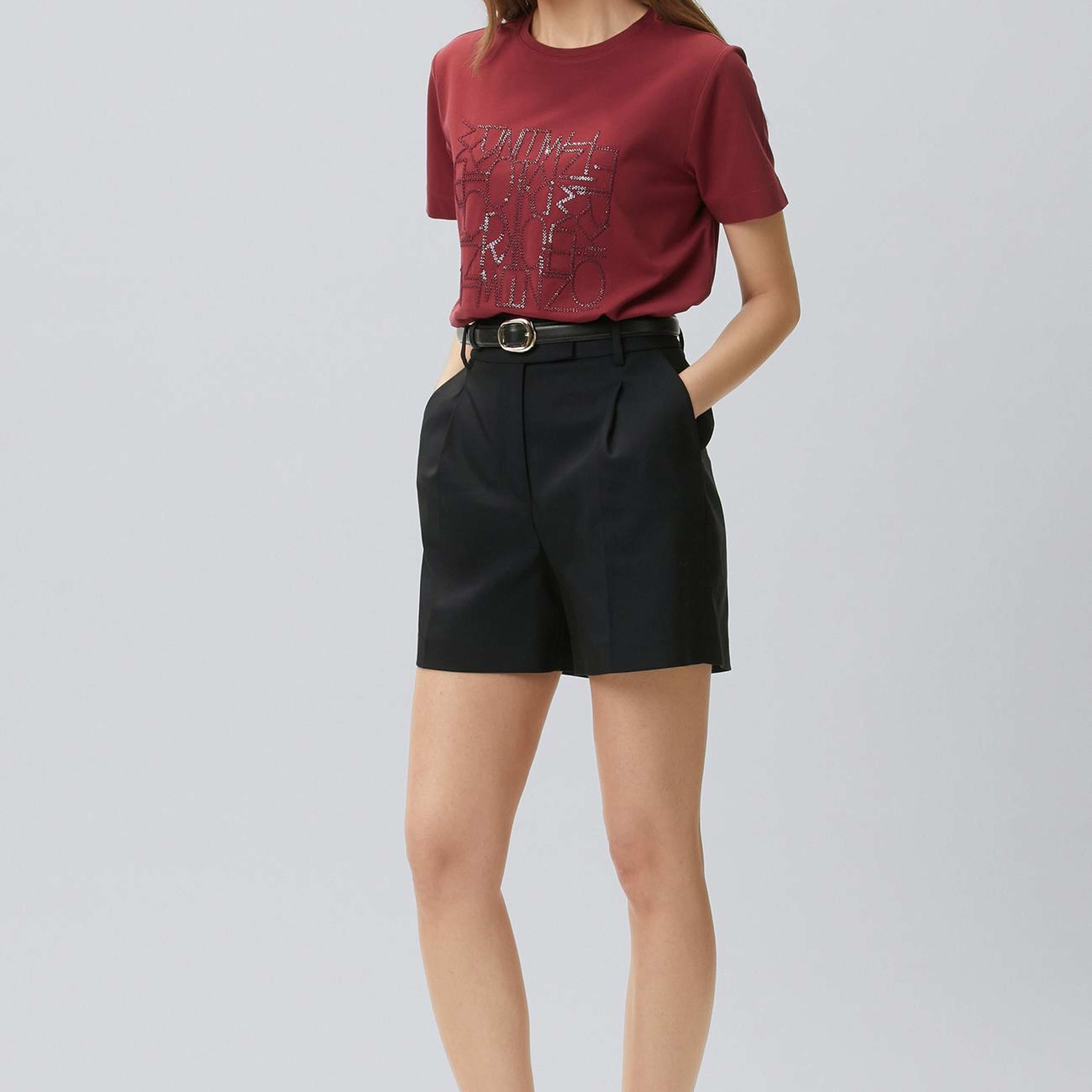 Network Kadın Vişne Nakış Detaylı T-shirt