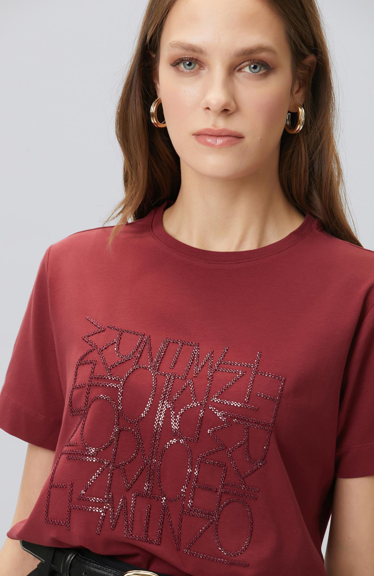 Network Kadın Vişne Nakış Detaylı T-shirt