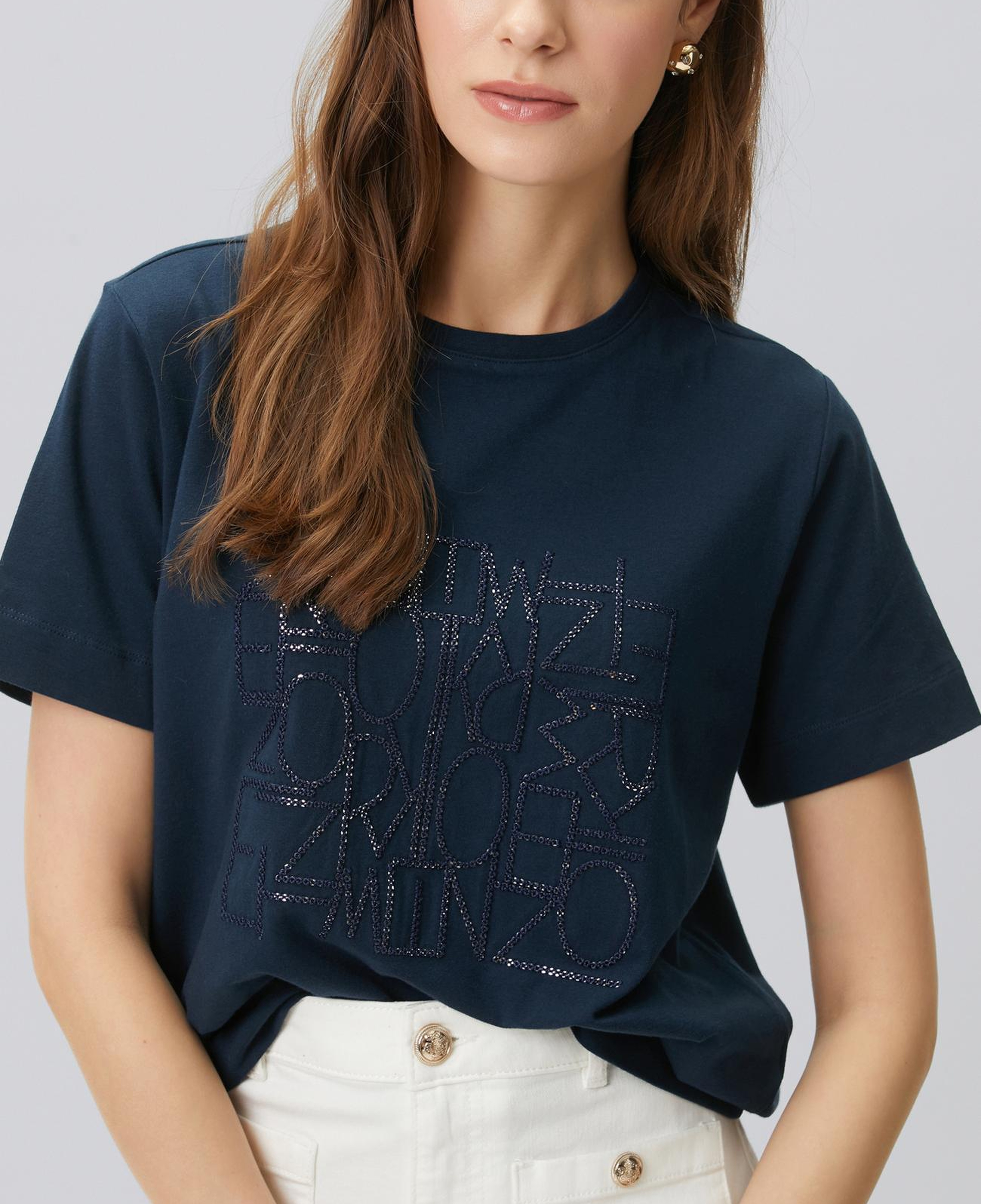 Network Kadın Lacivert Nakış Detaylı T-shirt