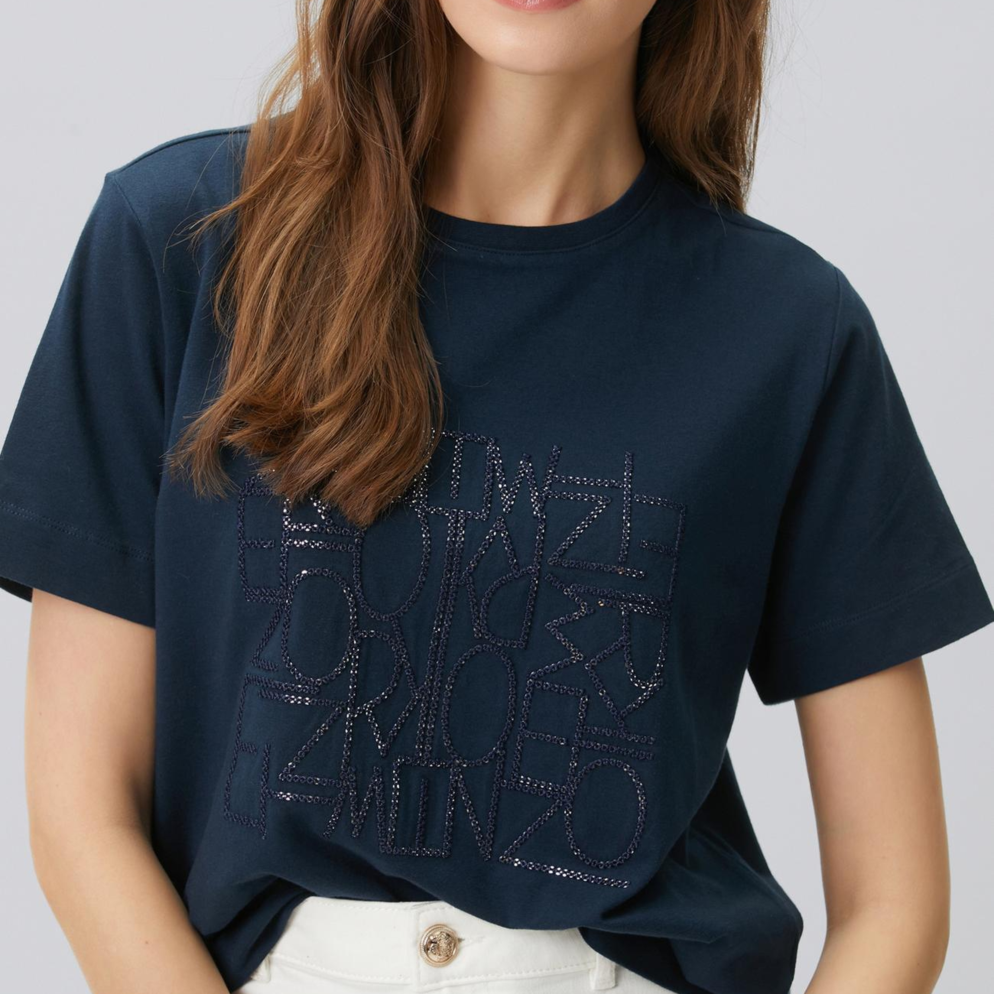 Network Kadın Lacivert Nakış Detaylı T-shirt