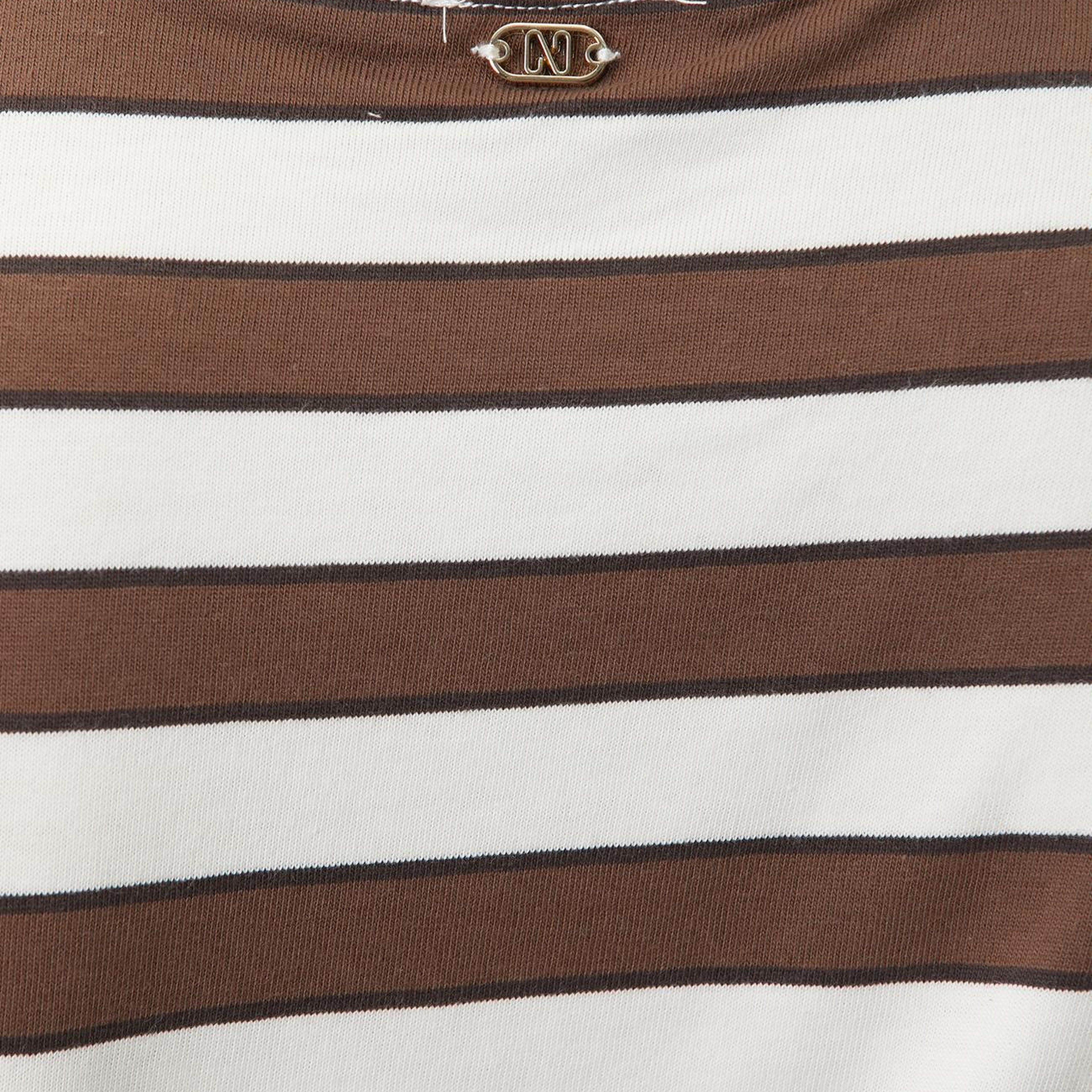 Network Kadın Kahve Beyaz Bisiklet Yaka Çizgi Raporlu T-shirt