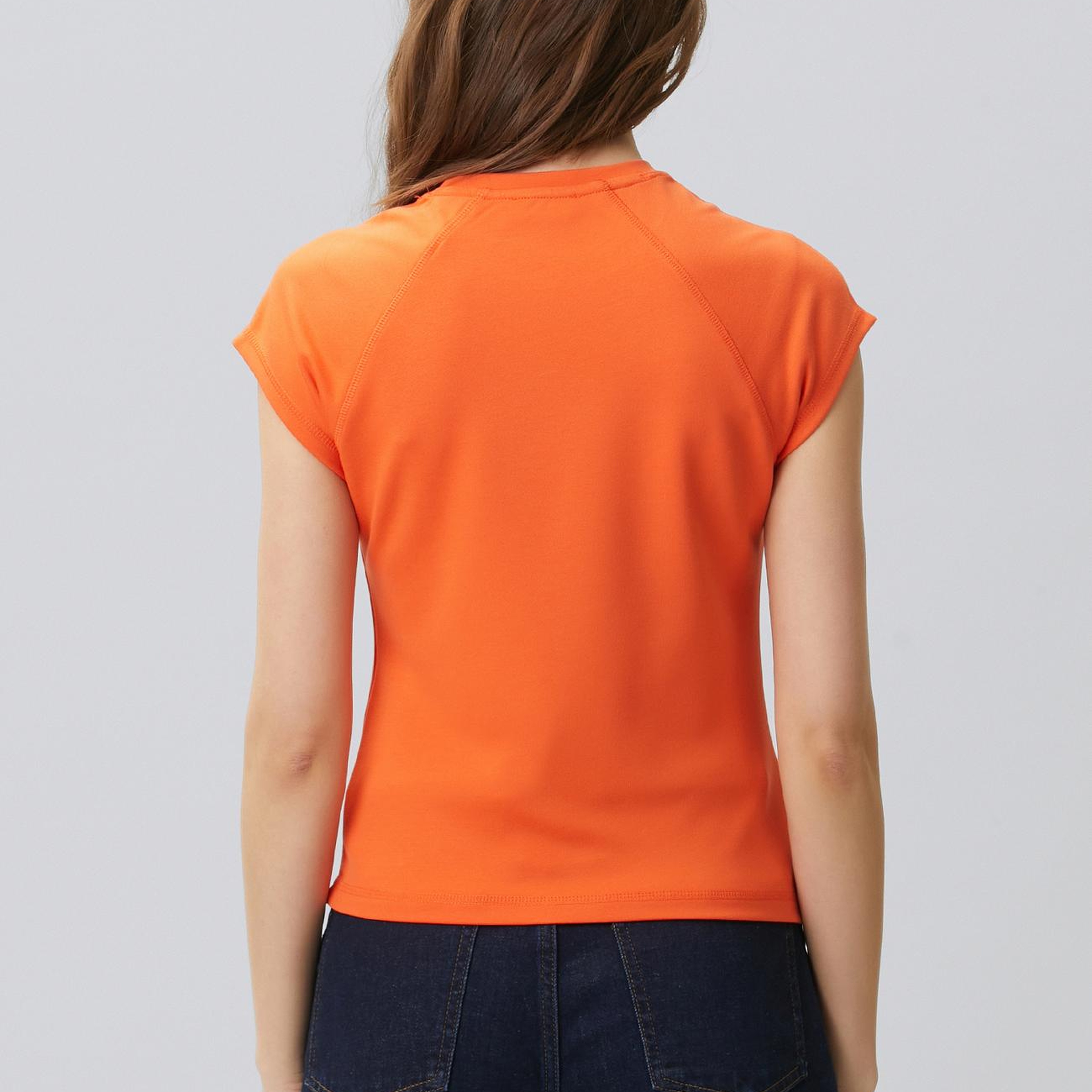 Network Kadın Turuncu Dikiş Detaylı Basic N-Tech T-shirt