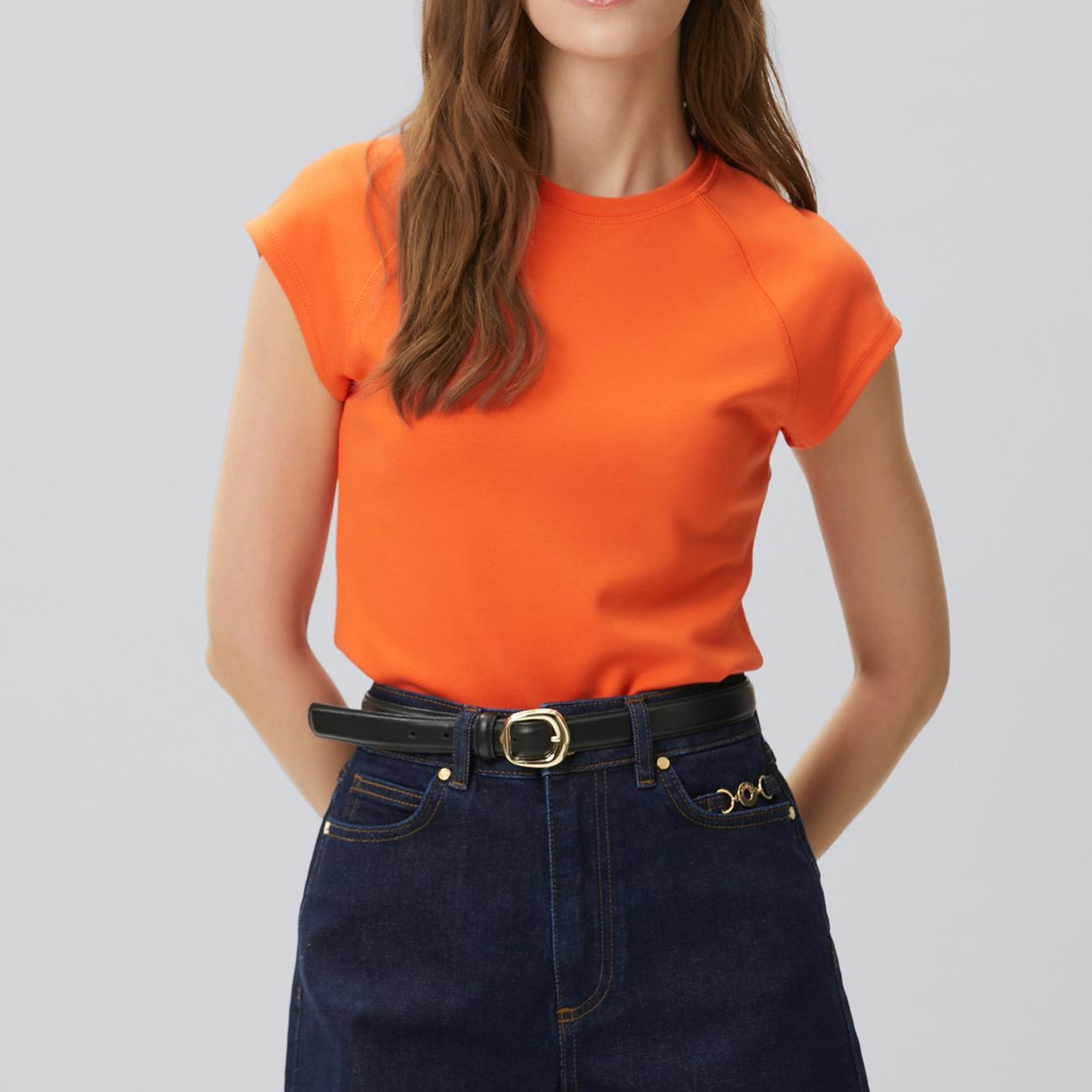 Network Kadın Turuncu Dikiş Detaylı Basic N-Tech T-shirt