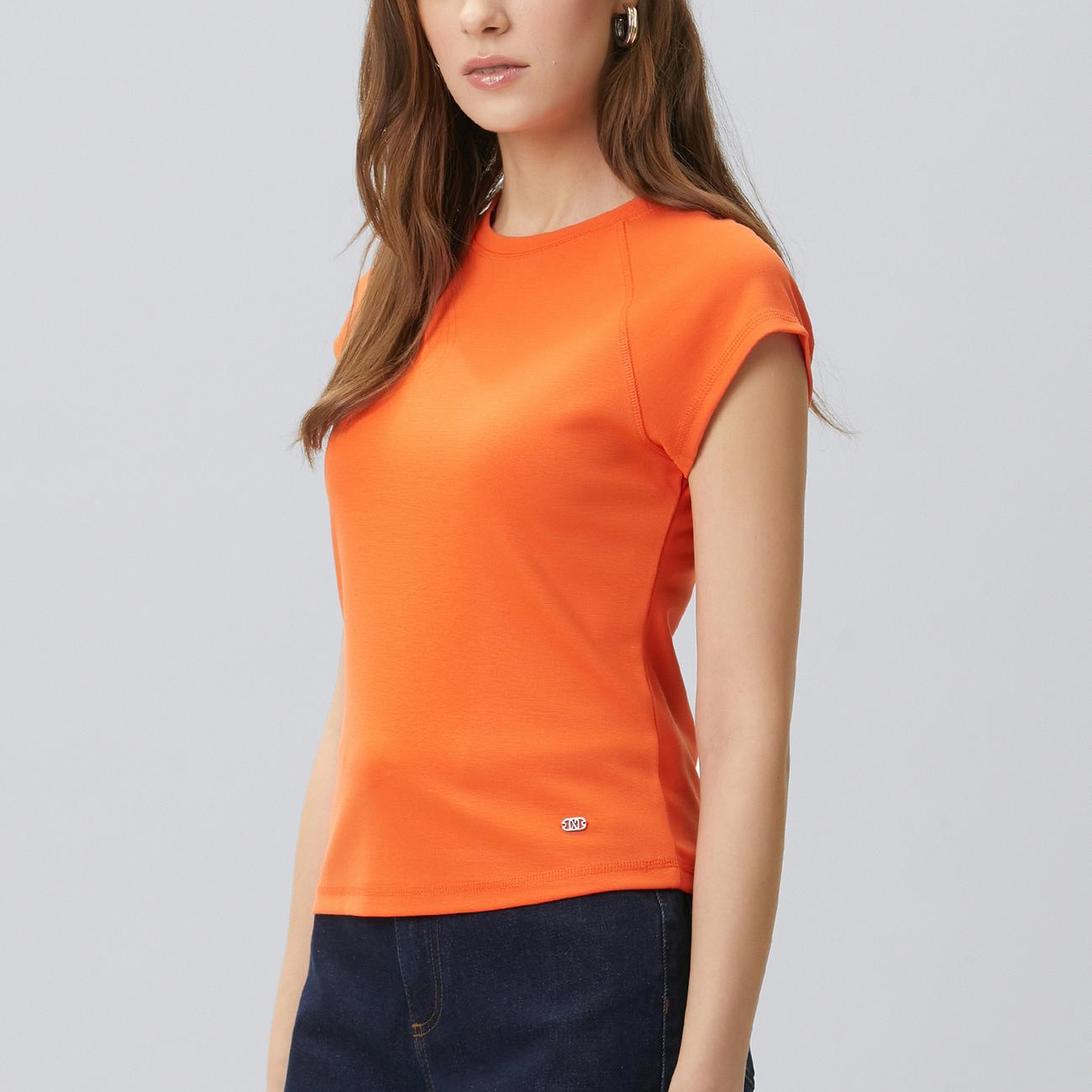 Network Kadın Turuncu Dikiş Detaylı Basic N-Tech T-shirt