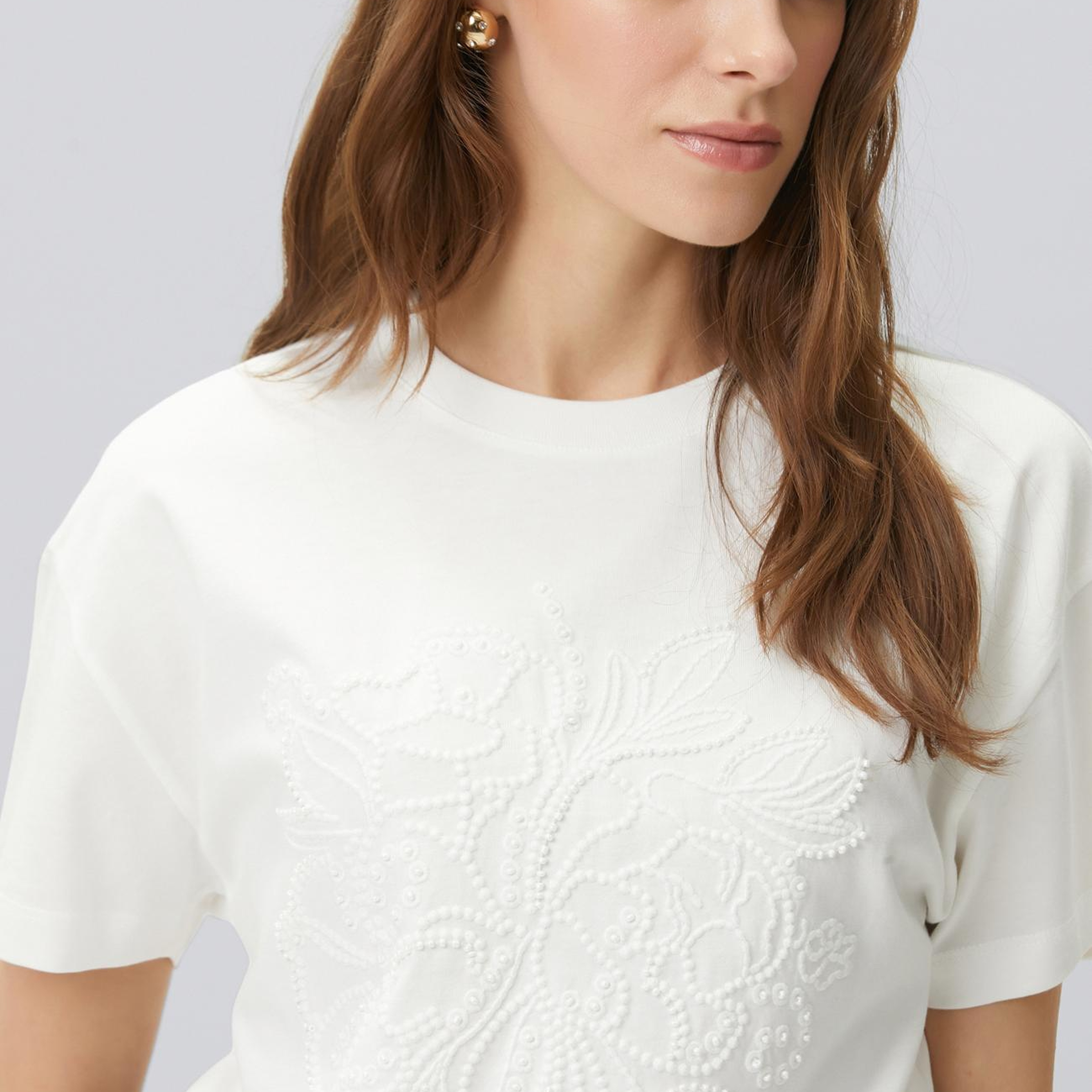 Network Kadın Kırık Beyaz Boncuk İşleme Detaylı T-shirt