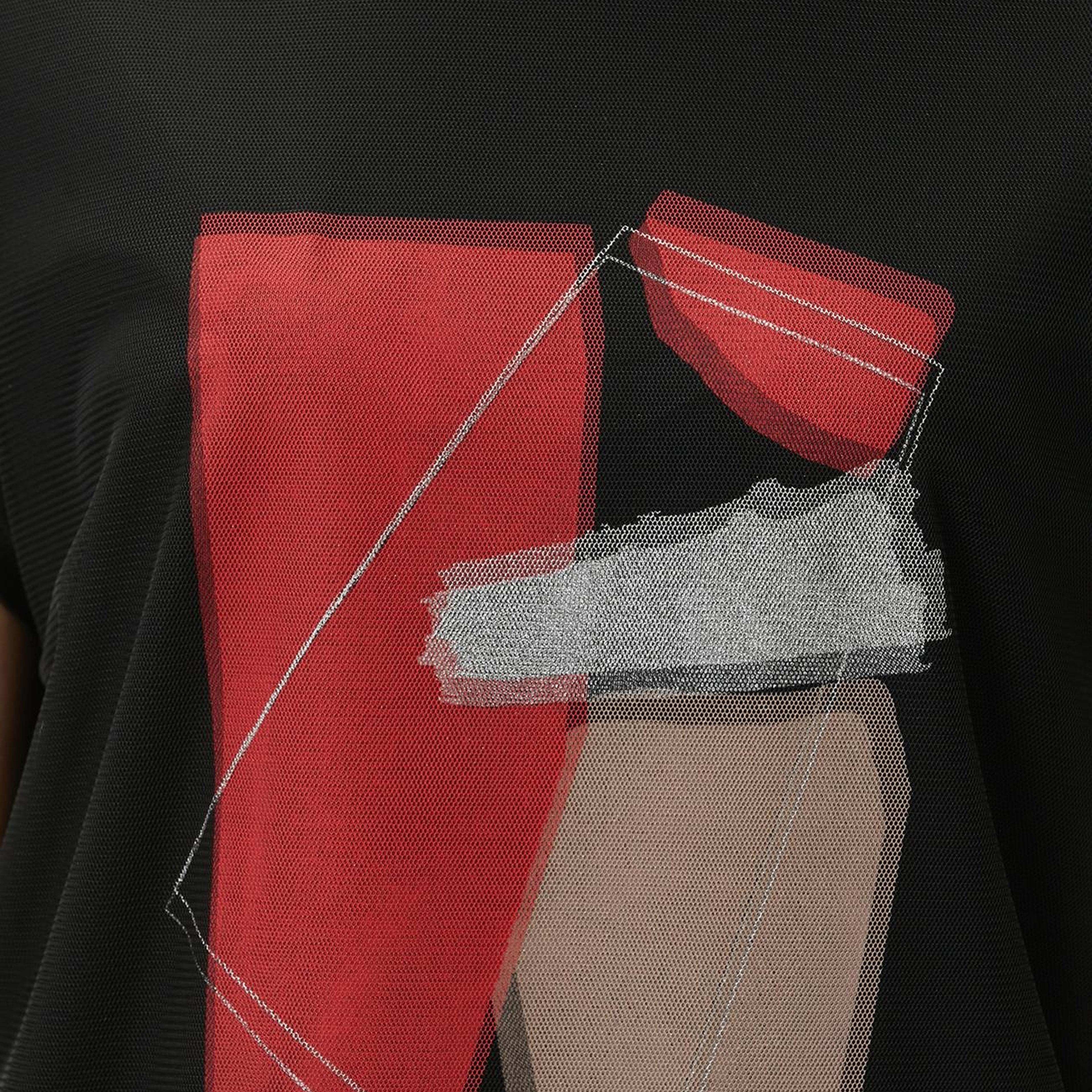 Network Kadın Siyah Tül Garnili Baskılı T-shirt