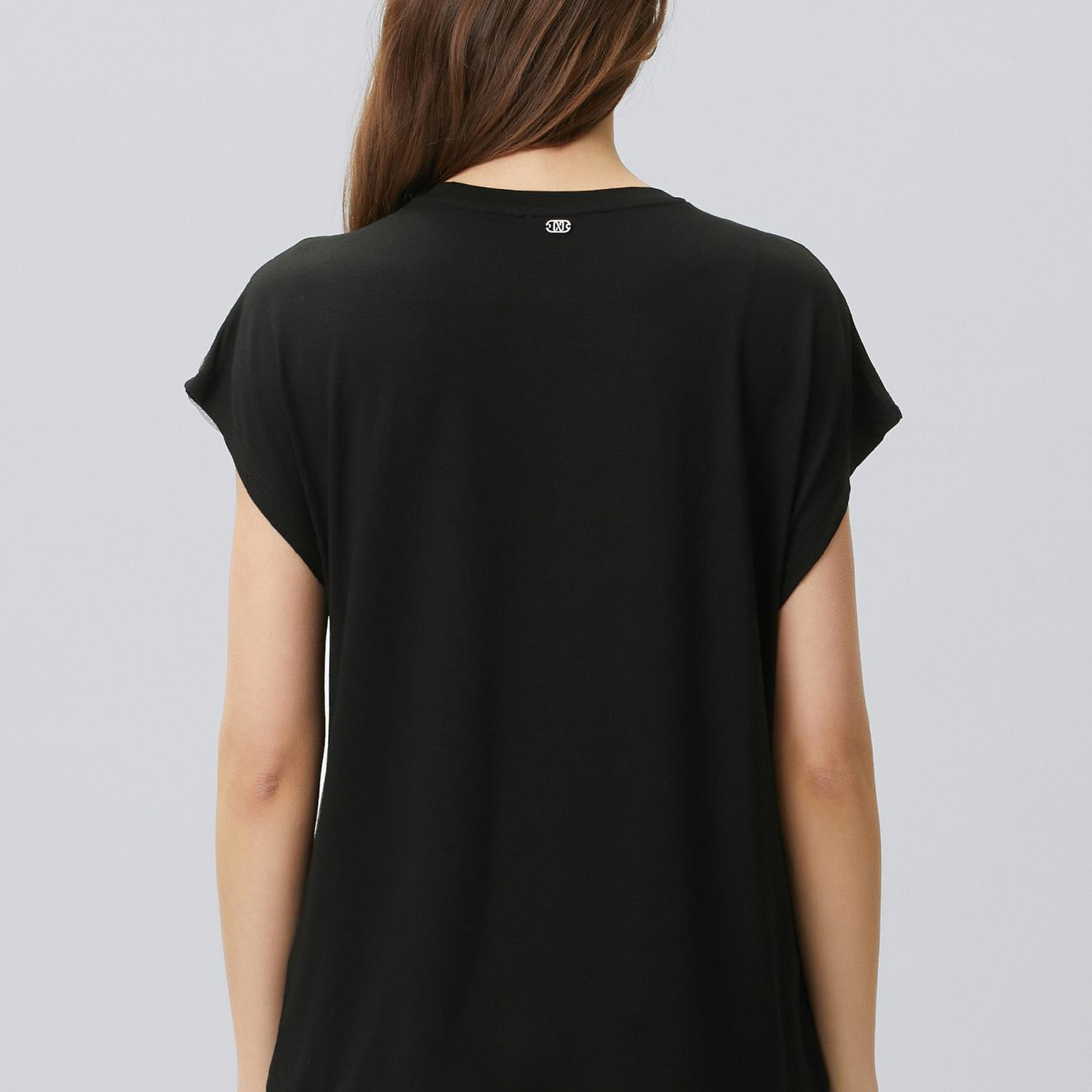 Network Kadın Siyah Tül Garnili Baskılı T-shirt