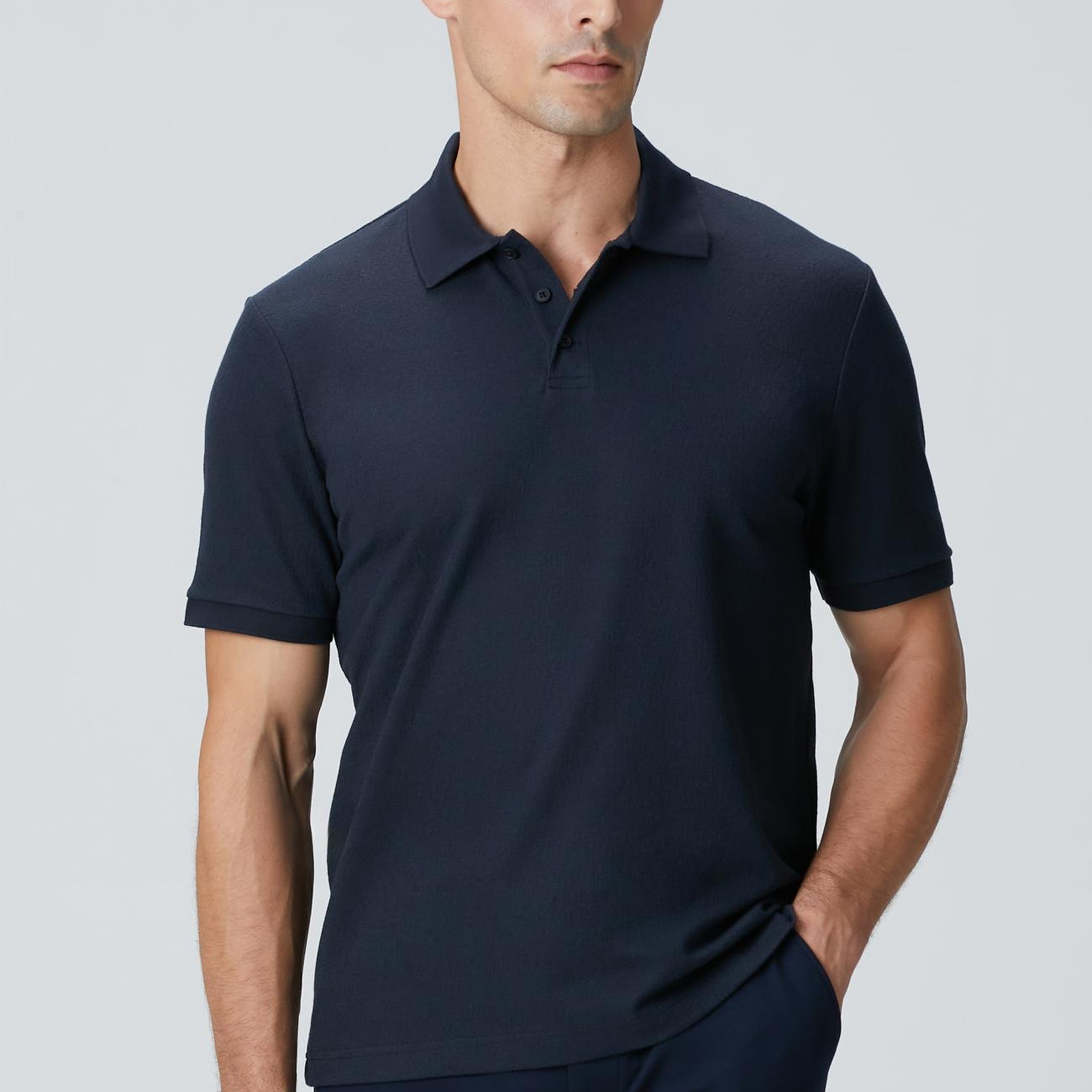 Network Erkek Lacivert Polo Yaka Düğmeli Jakarlı T-Shirt