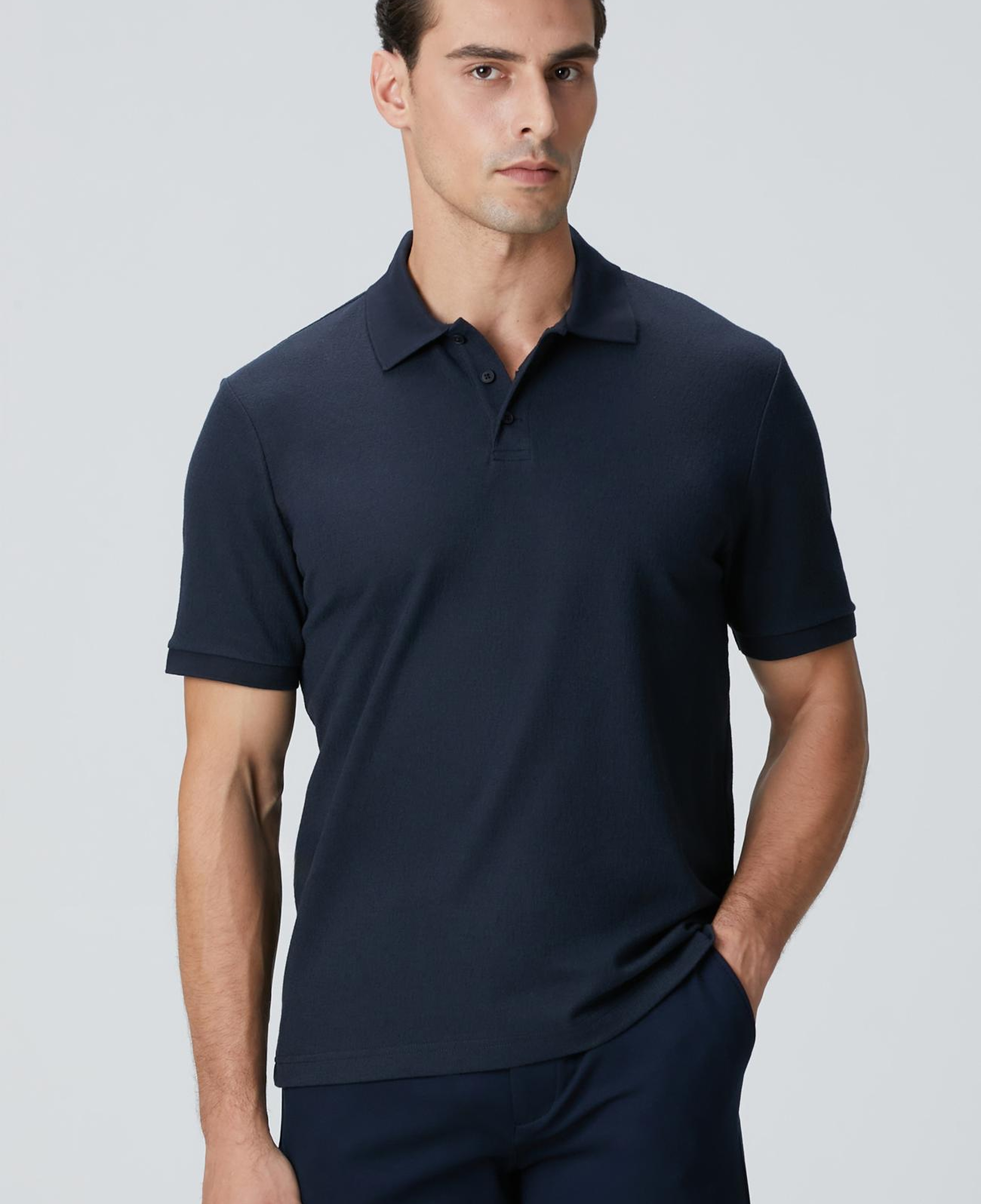 Network Erkek Lacivert Polo Yaka Düğmeli Jakarlı T-Shirt