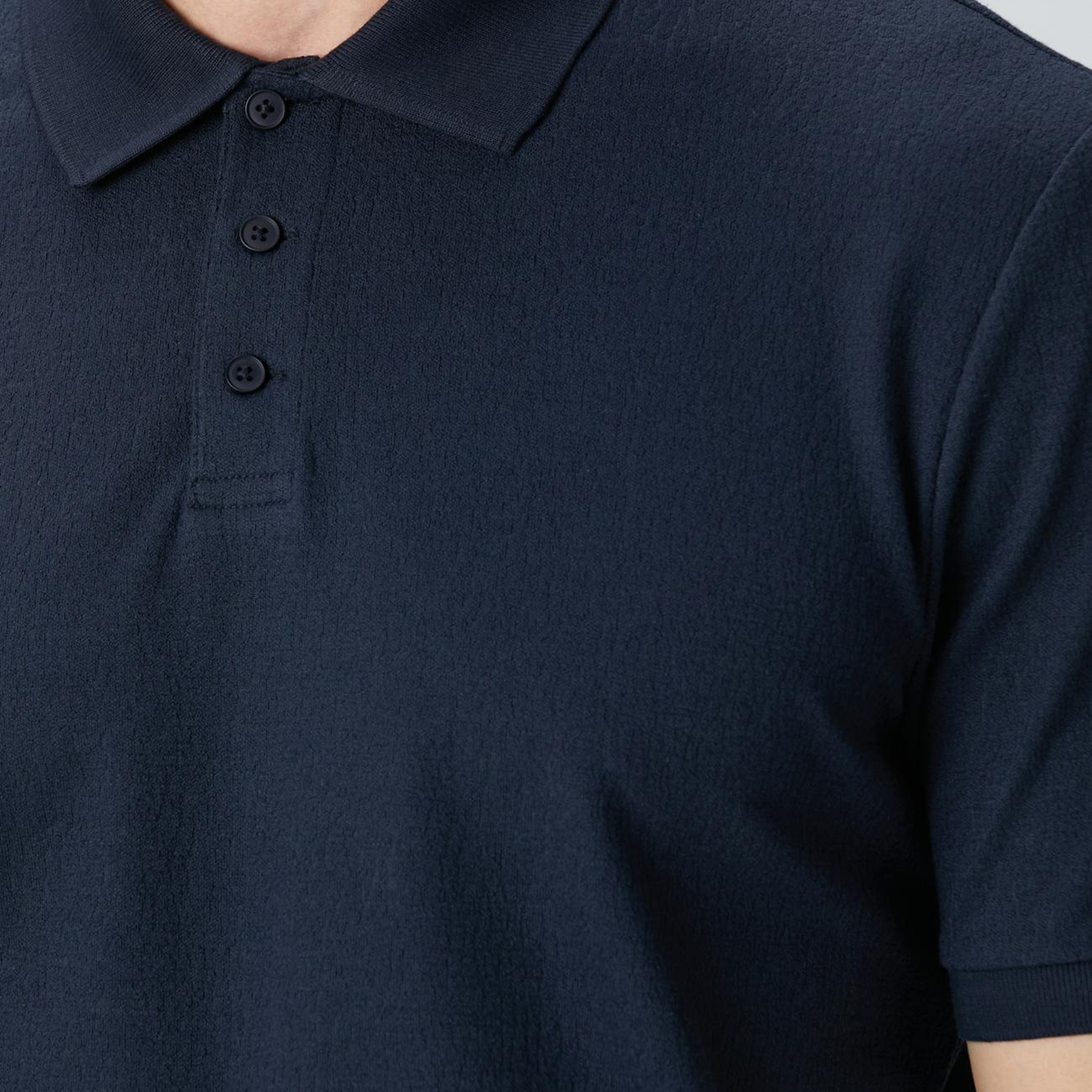 Network Erkek Lacivert Polo Yaka Düğmeli Jakarlı T-Shirt