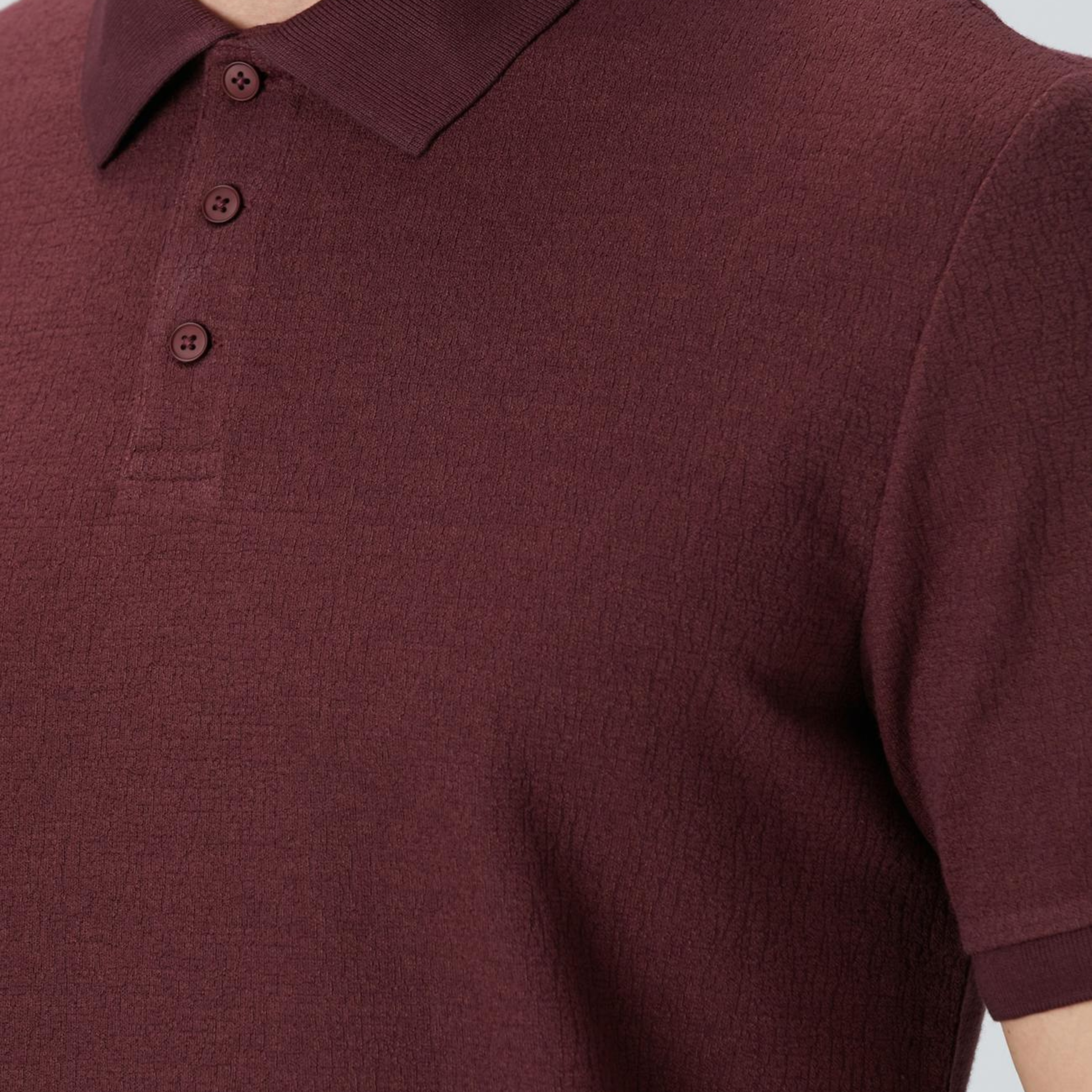 Network Erkek Bordo Polo Yaka Düğmeli Jakarlı T-Shirt