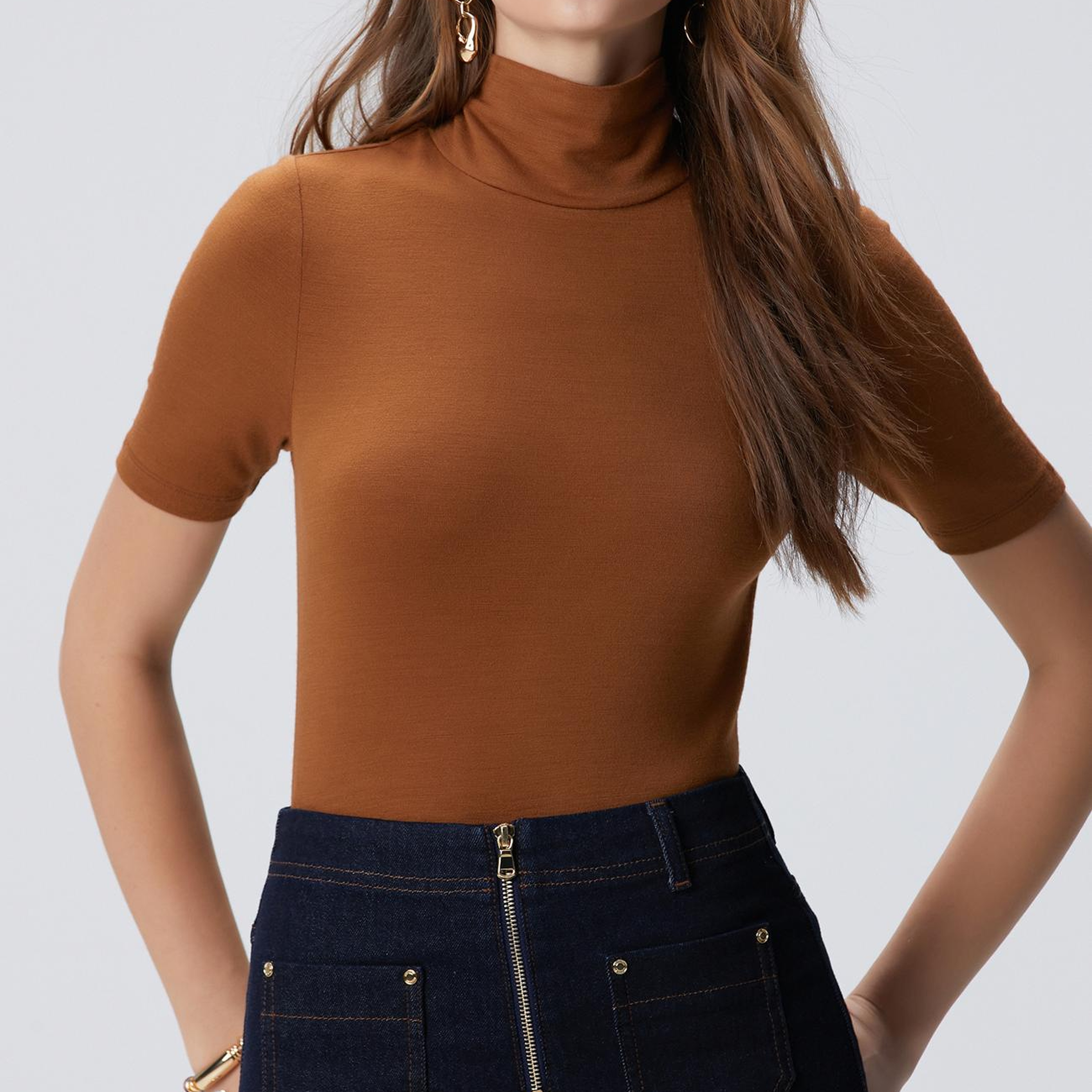 Network Kadın Camel Yün Karışımlı T-Shirt