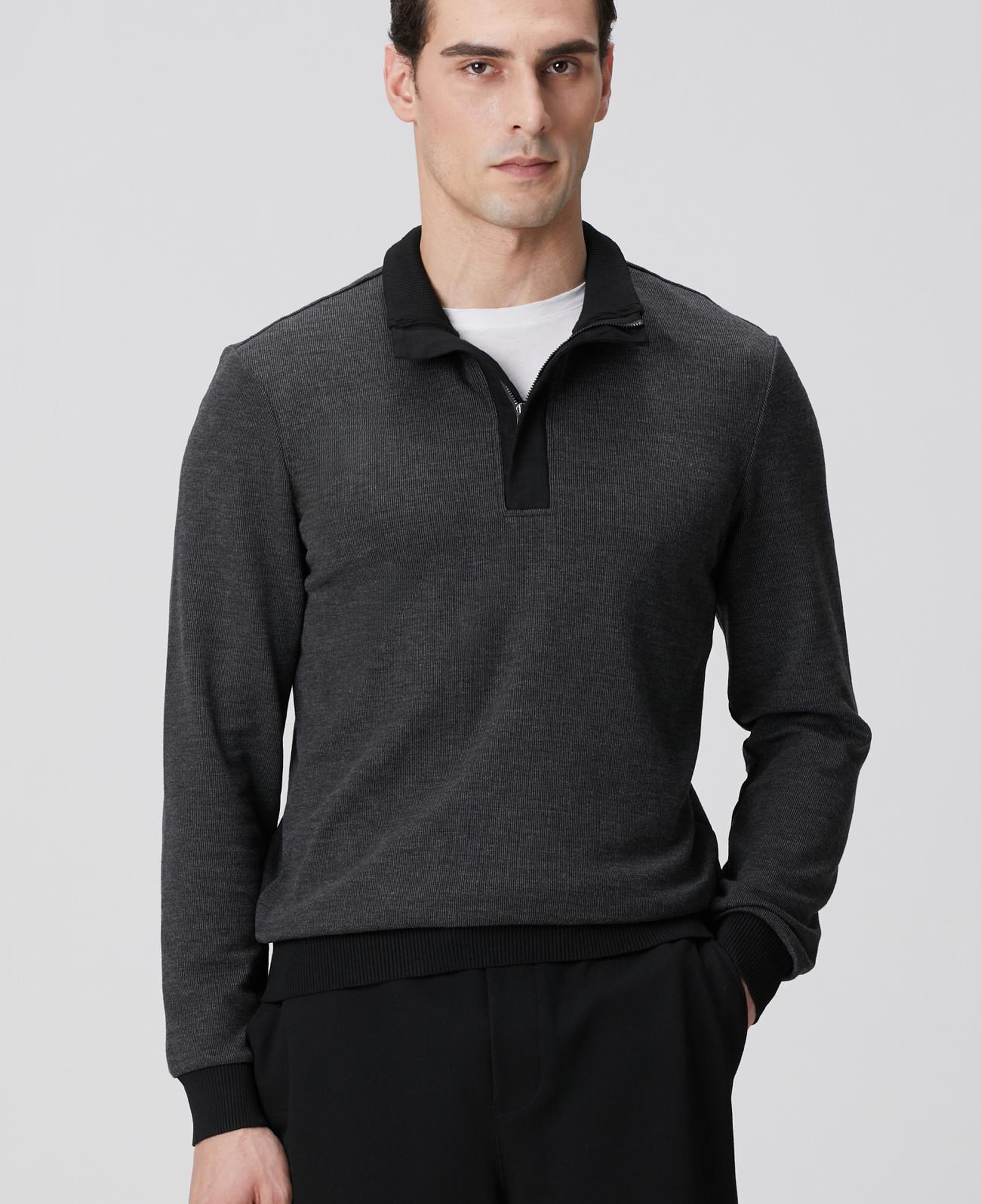 Network Erkek Siyah Fermuarlı Yaka Garnili Sweatshirt