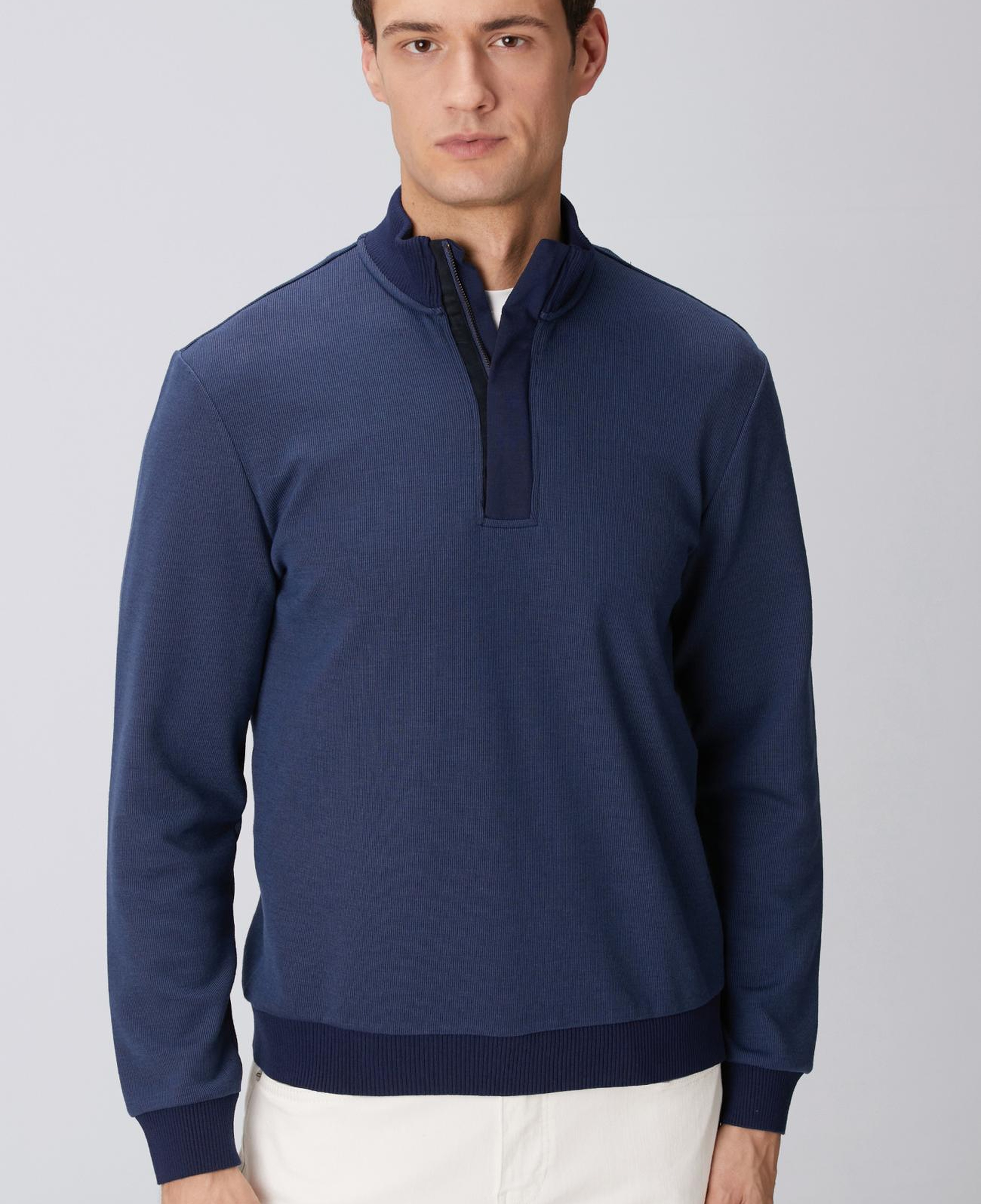 Network Erkek Lacivert Fermuarlı Yaka Garnili Sweatshirt