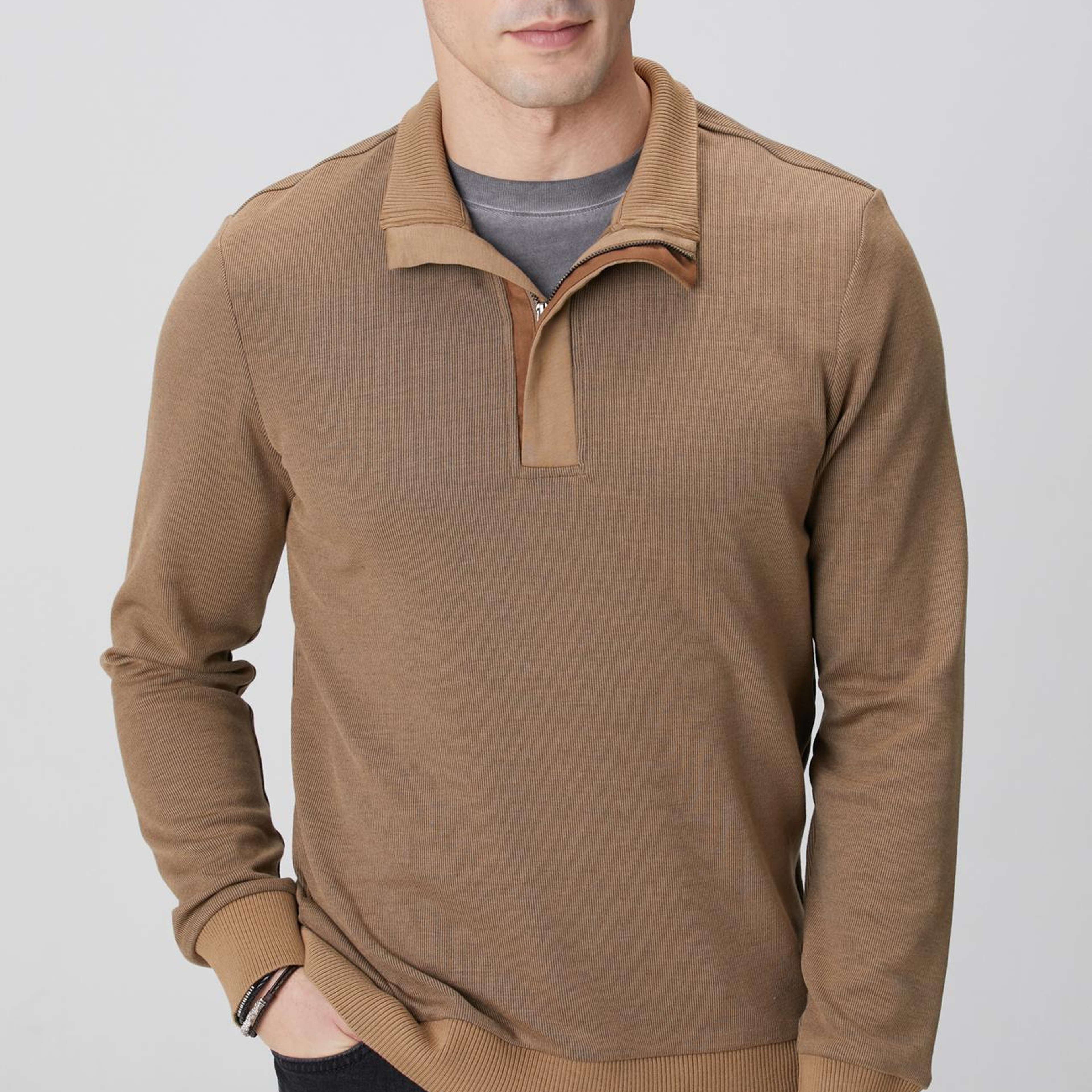 Network Erkek Camel Fermuarlı Yaka Garnili Sweatshirt
