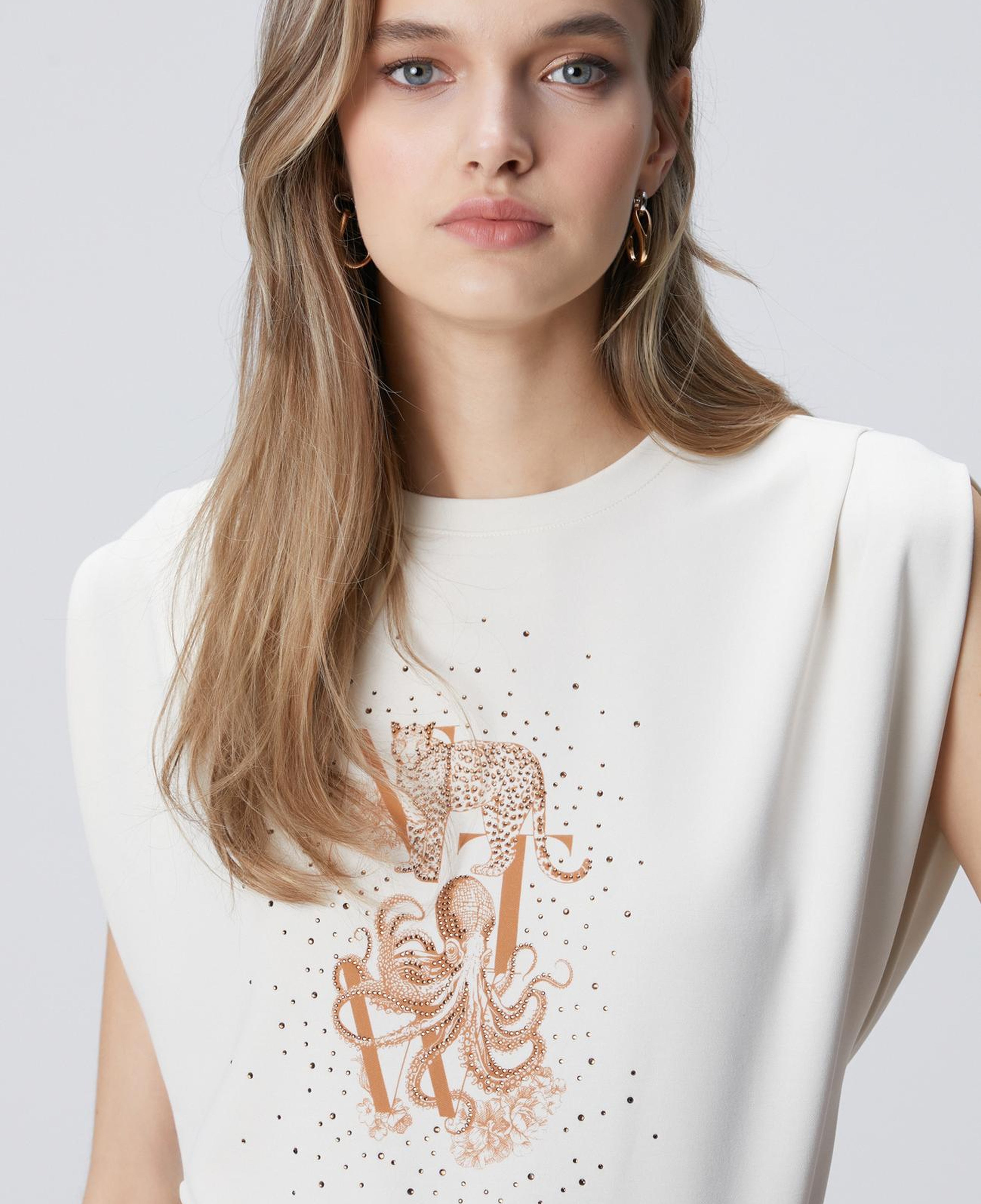 Network Kadın Bej Baskılı T-shirt