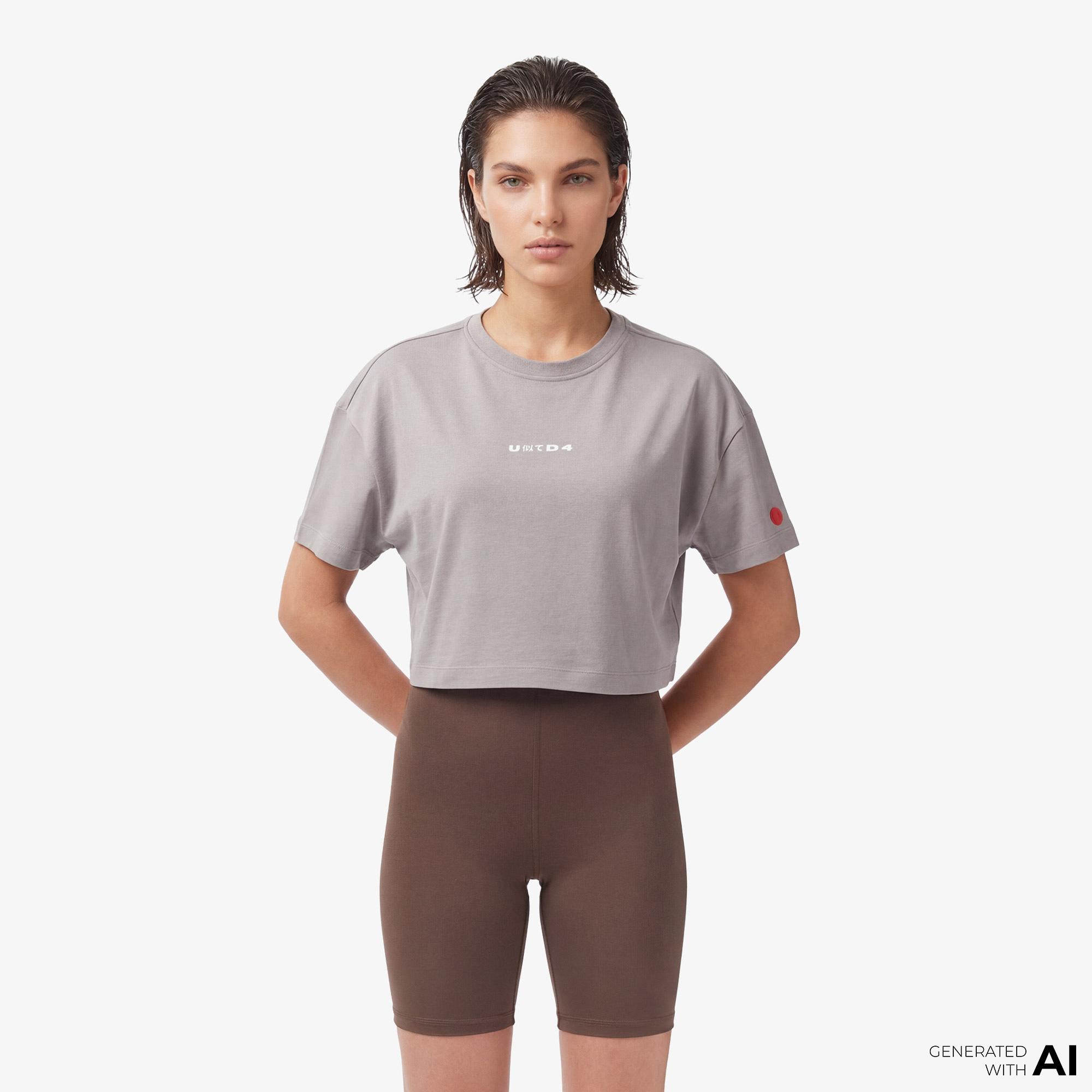 UNITED4 Regular Fit Kadın Gri T-Shirt