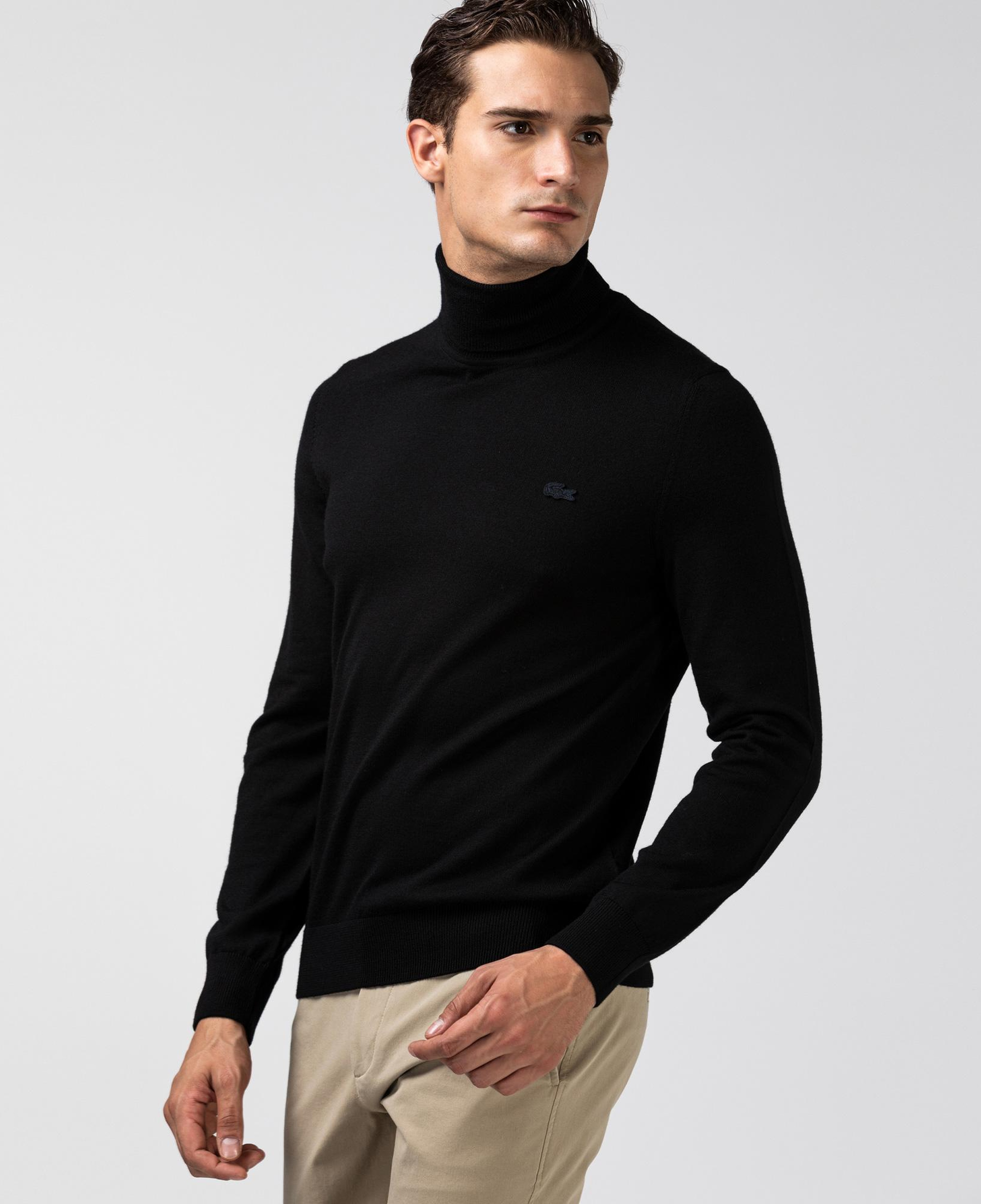 Erkek Regular Fit Boğazlı Yaka Siyah Kazak