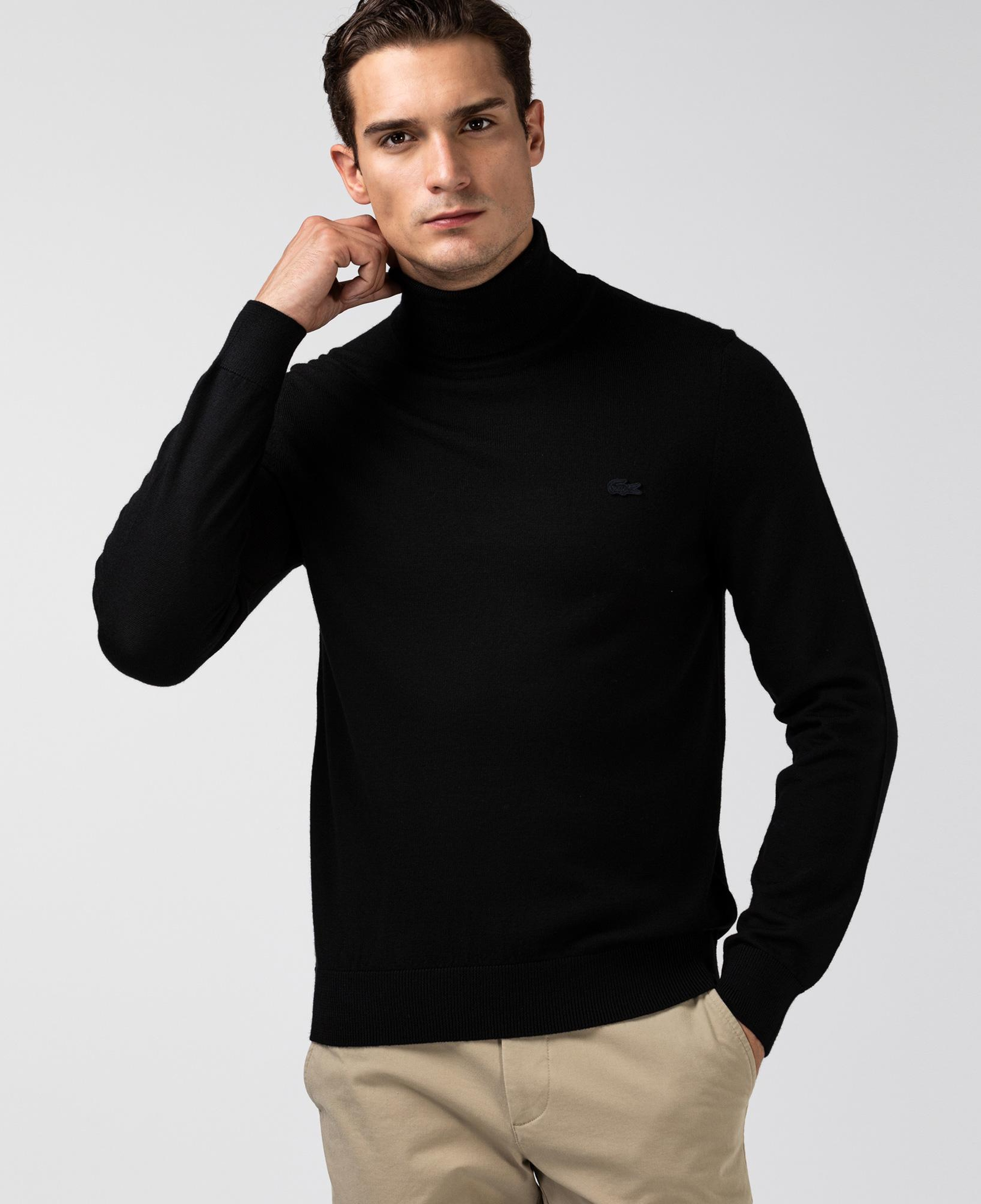 Erkek Regular Fit Boğazlı Yaka Siyah Kazak