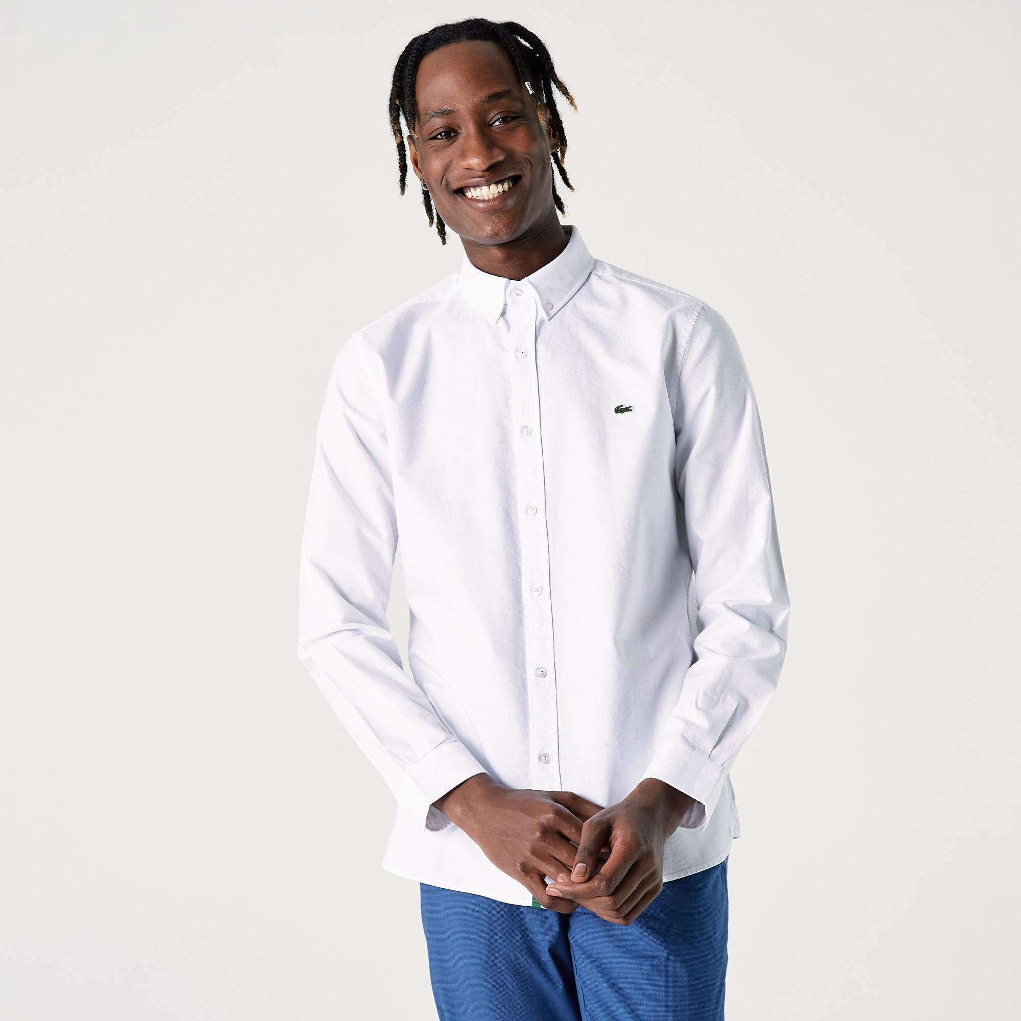 Lacoste Erkek Slim Fit Düğmeli Yaka Beyaz Gömlek