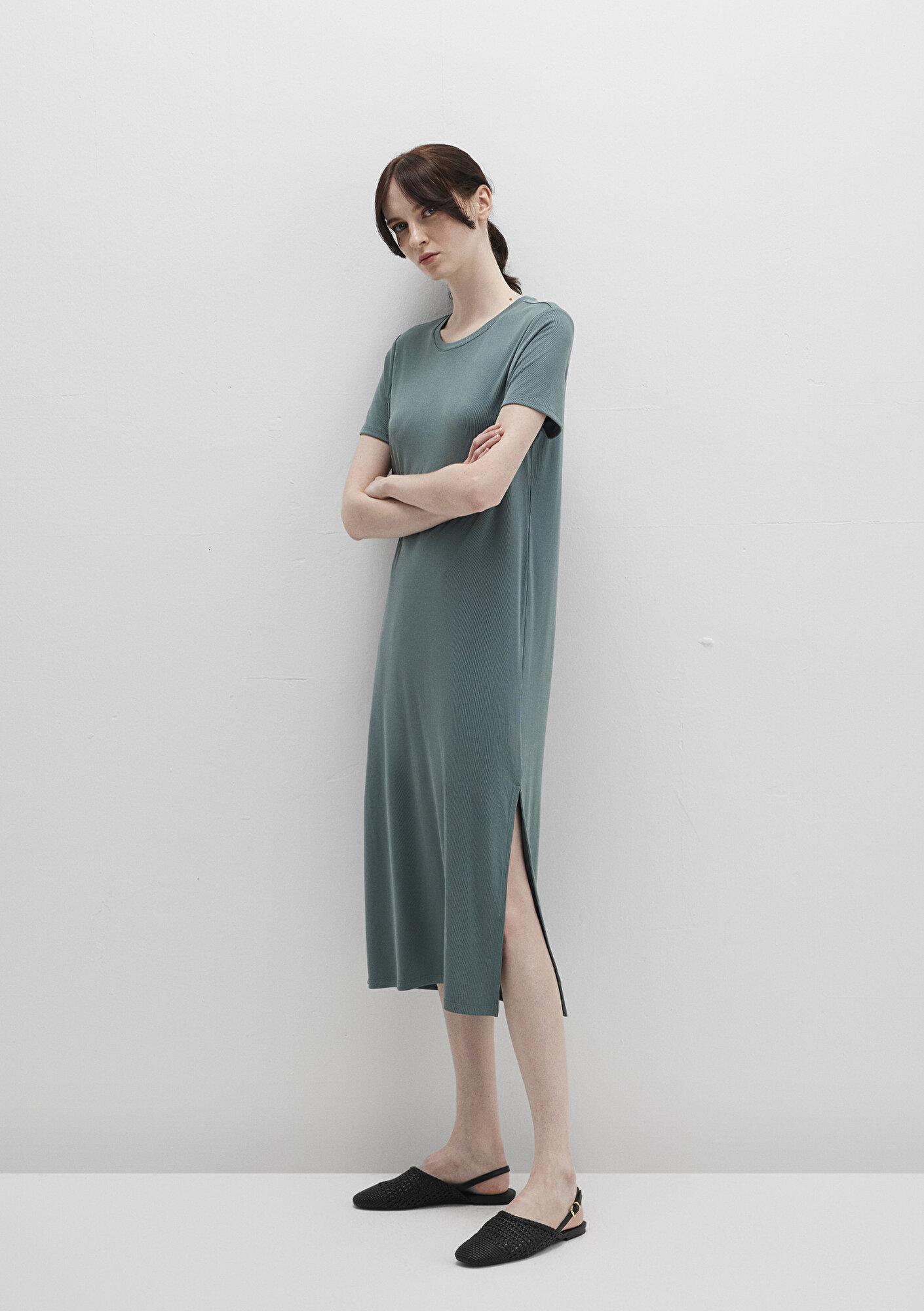 Mavi Yeşil (TENCEL™) Modal Karışımlı Midi Elbise 1310777-71917