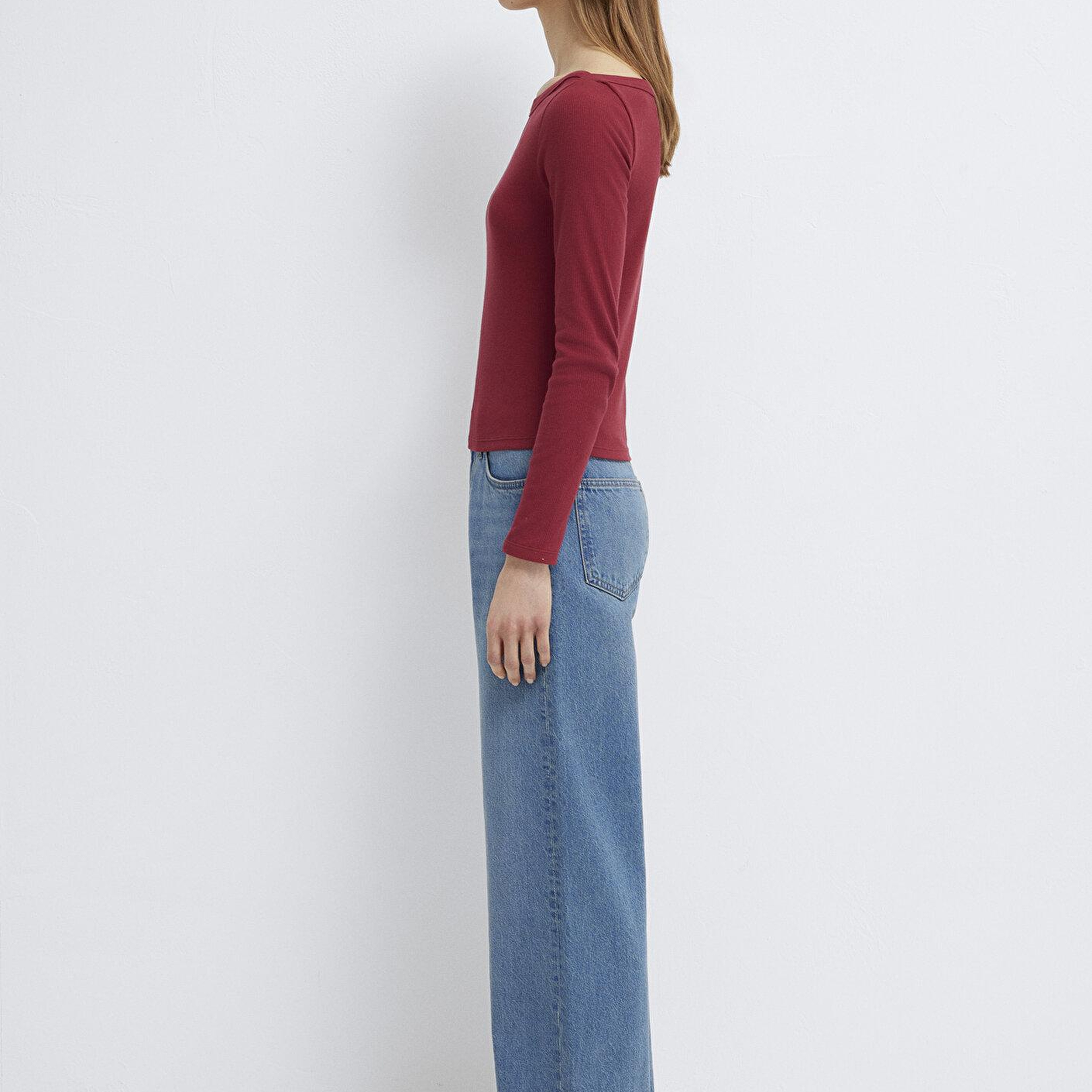 Mavi Uzun Kollu Kırmızı Basic Tişört Slim Fit / Dar Kesim 1613622-70430