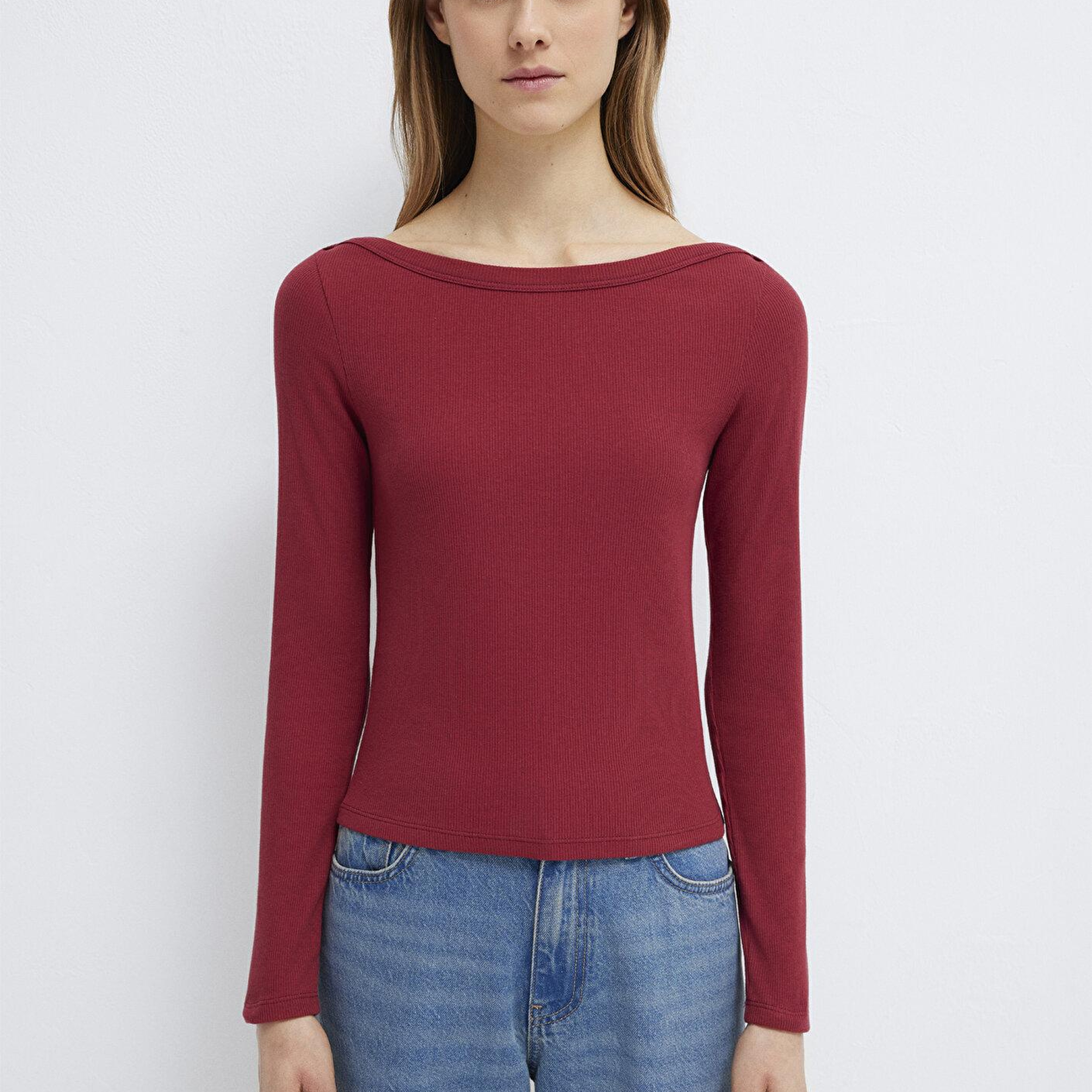 Mavi Uzun Kollu Kırmızı Basic Tişört Slim Fit / Dar Kesim 1613622-70430
