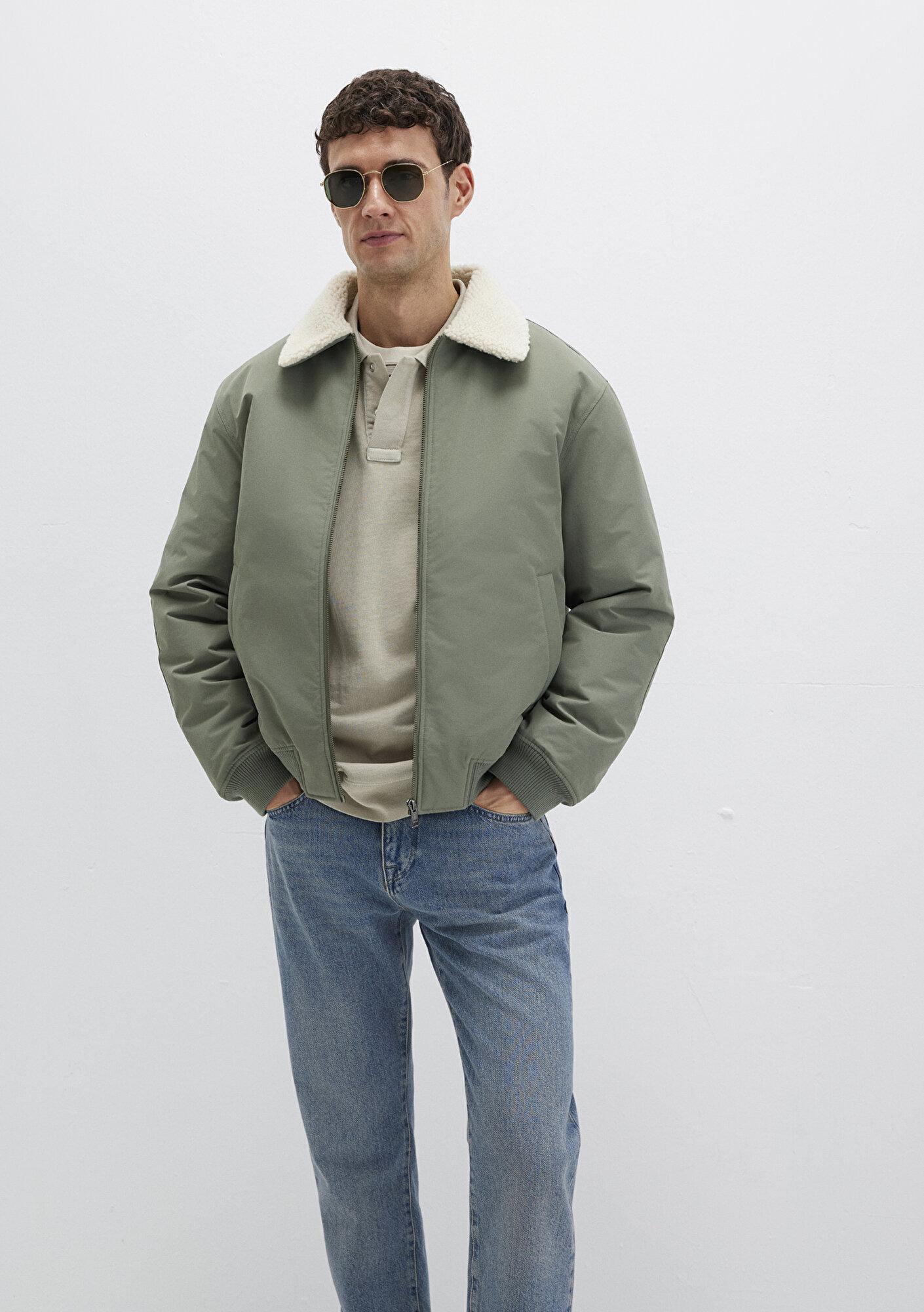 Mavi Suni Kürk Detaylı Haki Ceket Loose Fit / Bol Rahat Kesim 0110665-80692