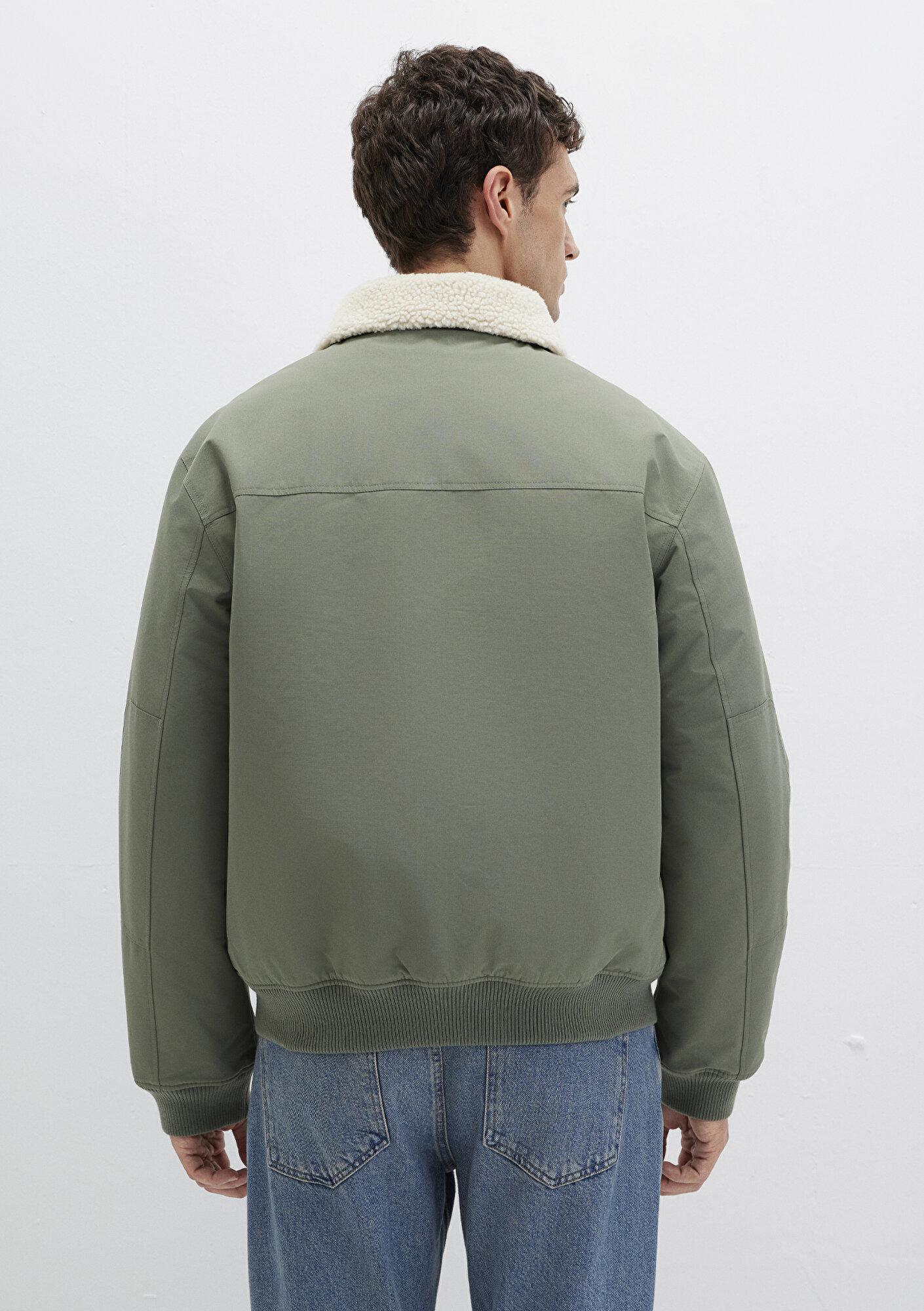 Mavi Suni Kürk Detaylı Haki Ceket Loose Fit / Bol Rahat Kesim 0110665-80692