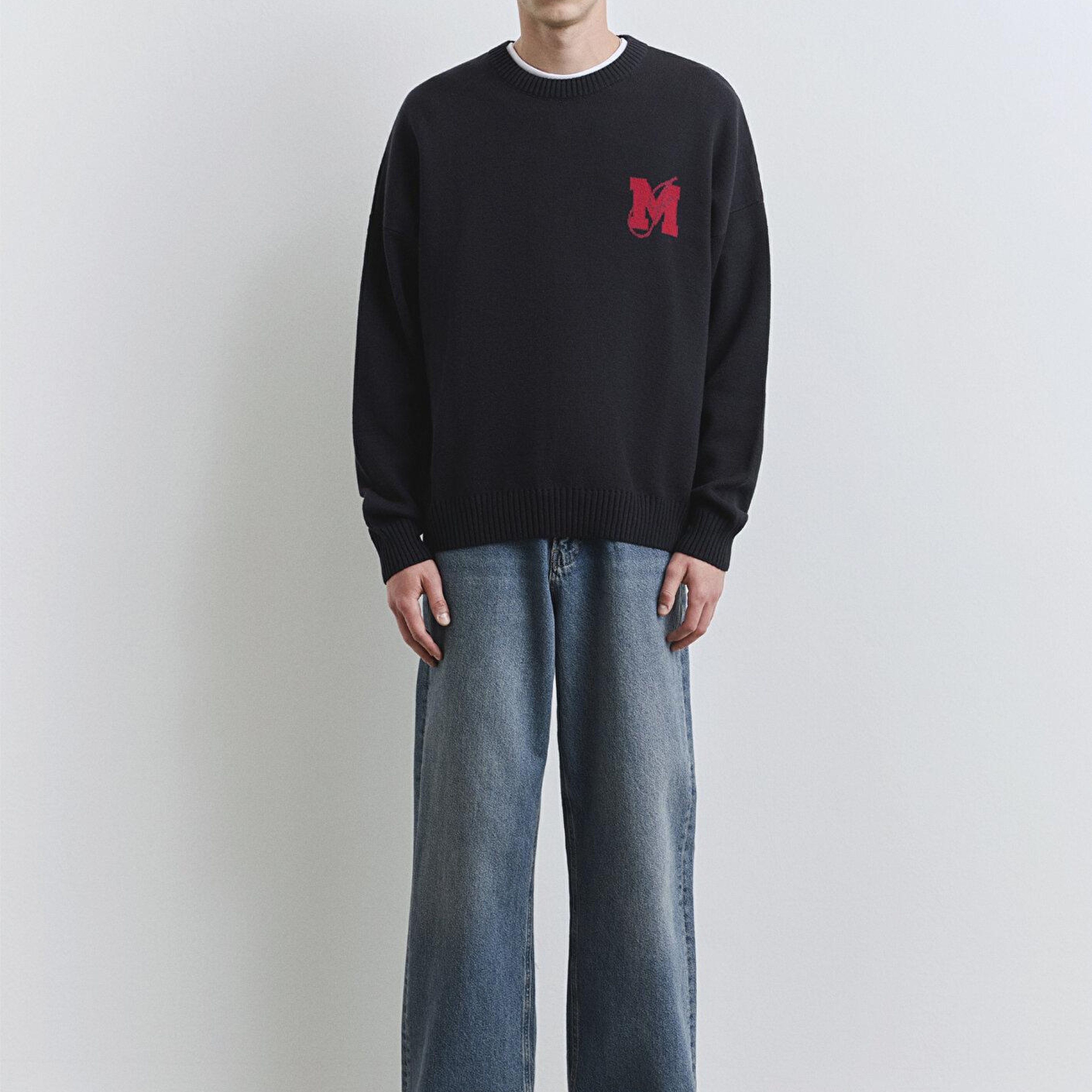 Mavi M Baskılı Lacivert Kazak Loose Fit / Bol Rahat Kesim 0710314-89353