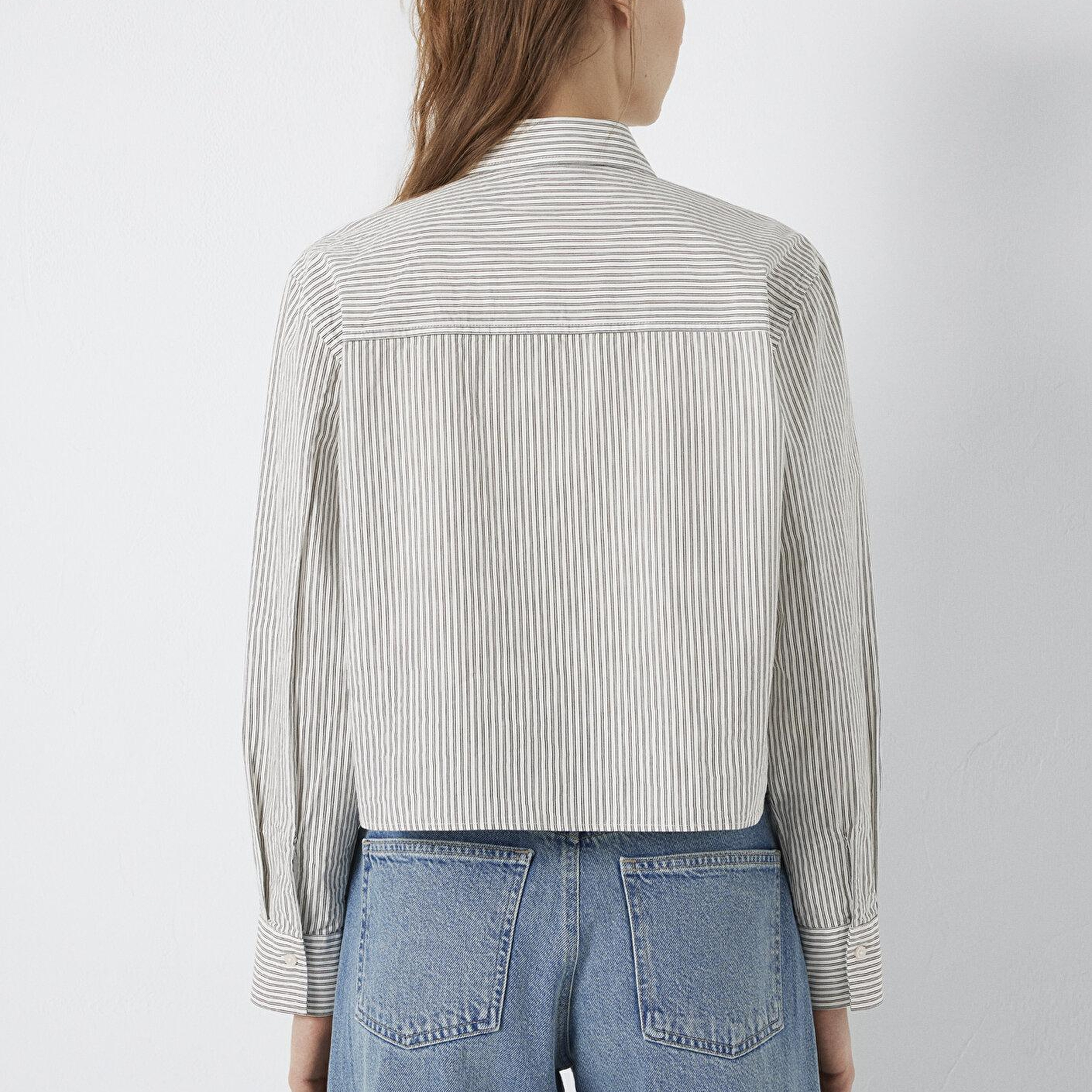 Mavi Çizgili Beyaz Gömlek Loose Fit / Bol Rahat Kesim 1211394-84014