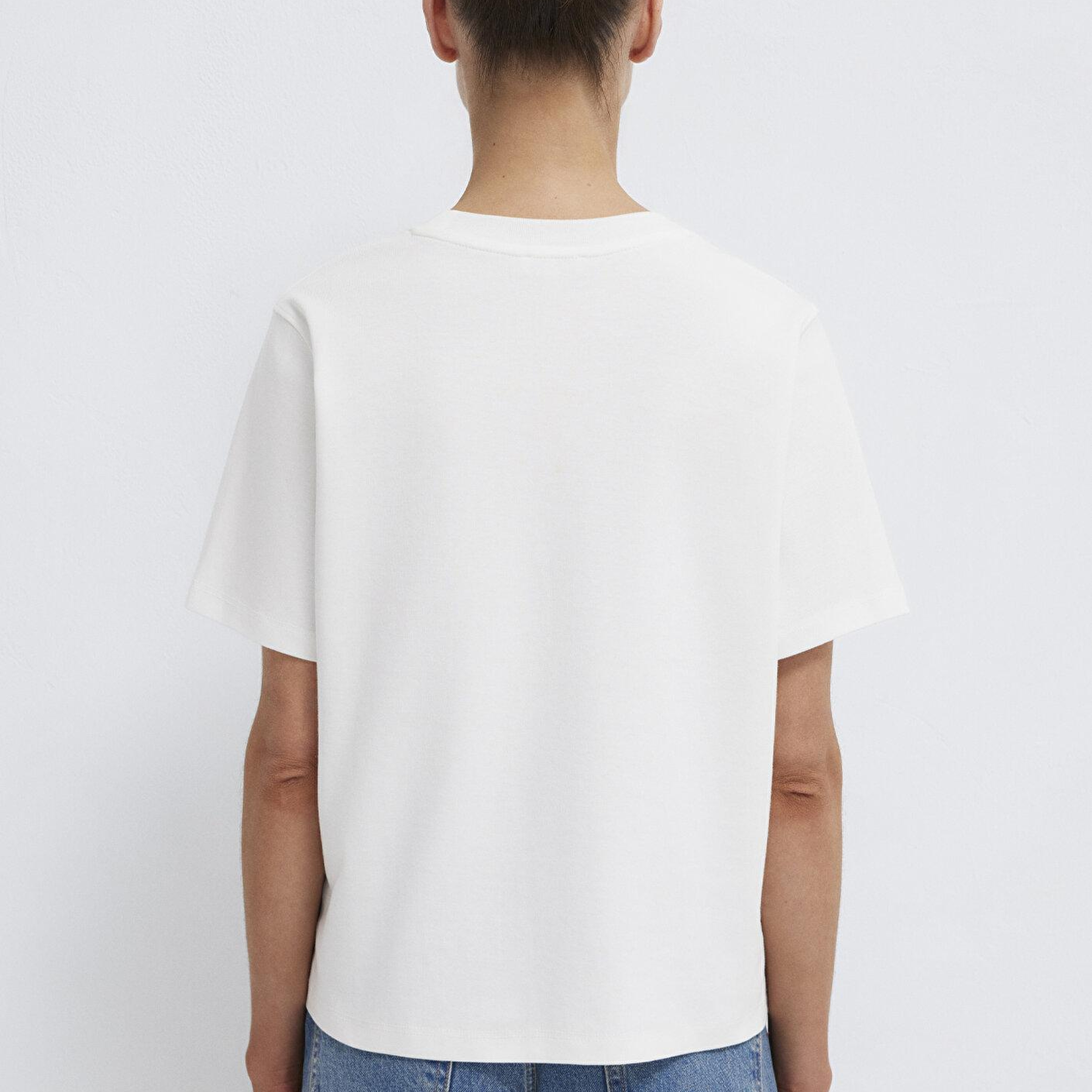 Mavi Ekru Basic İnterlok Tişört Loose Fit / Bol Rahat Kesim 1613820-70057