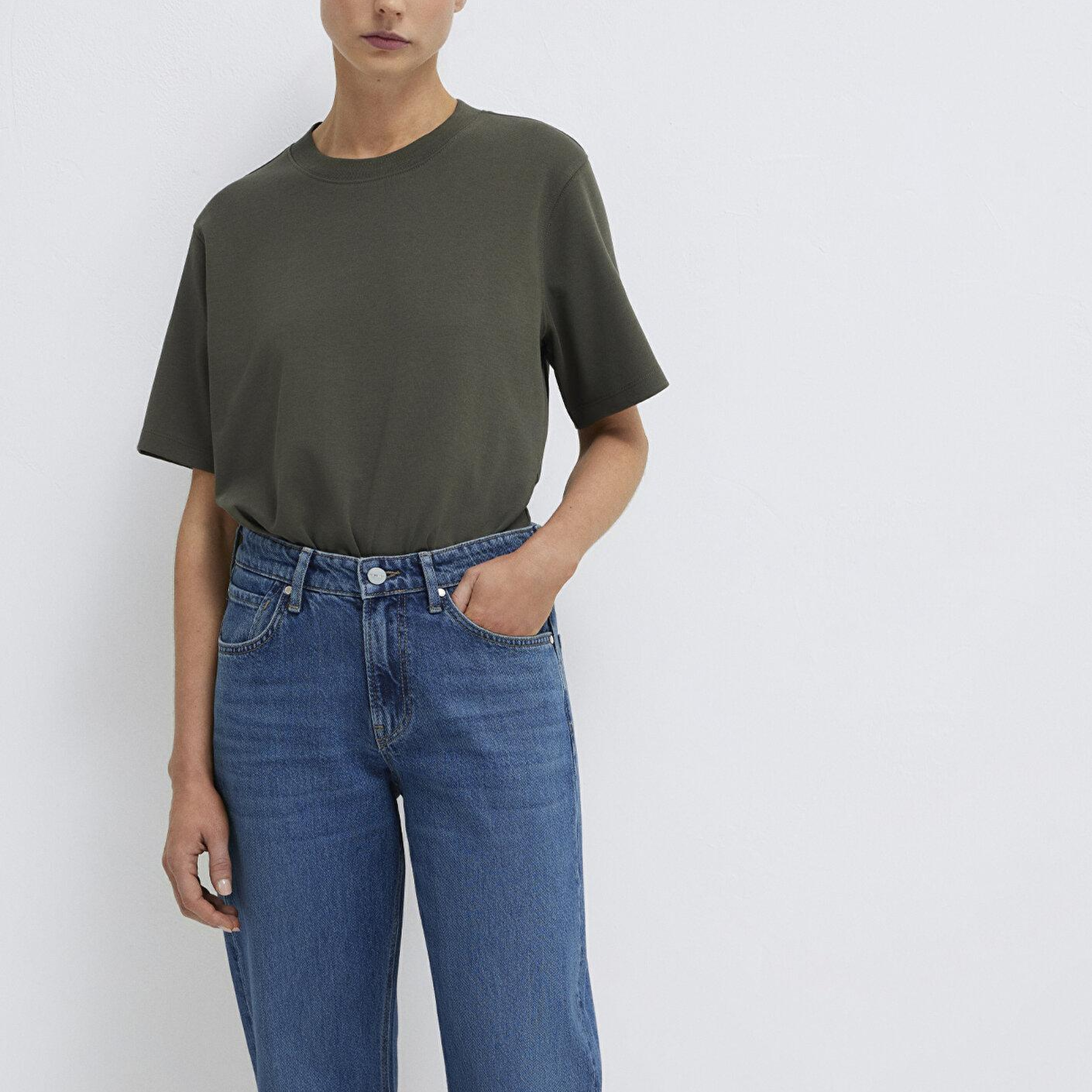 Mavi Haki Basic İnterlok Tişört Loose Fit / Bol Rahat Kesim 1613820-71553