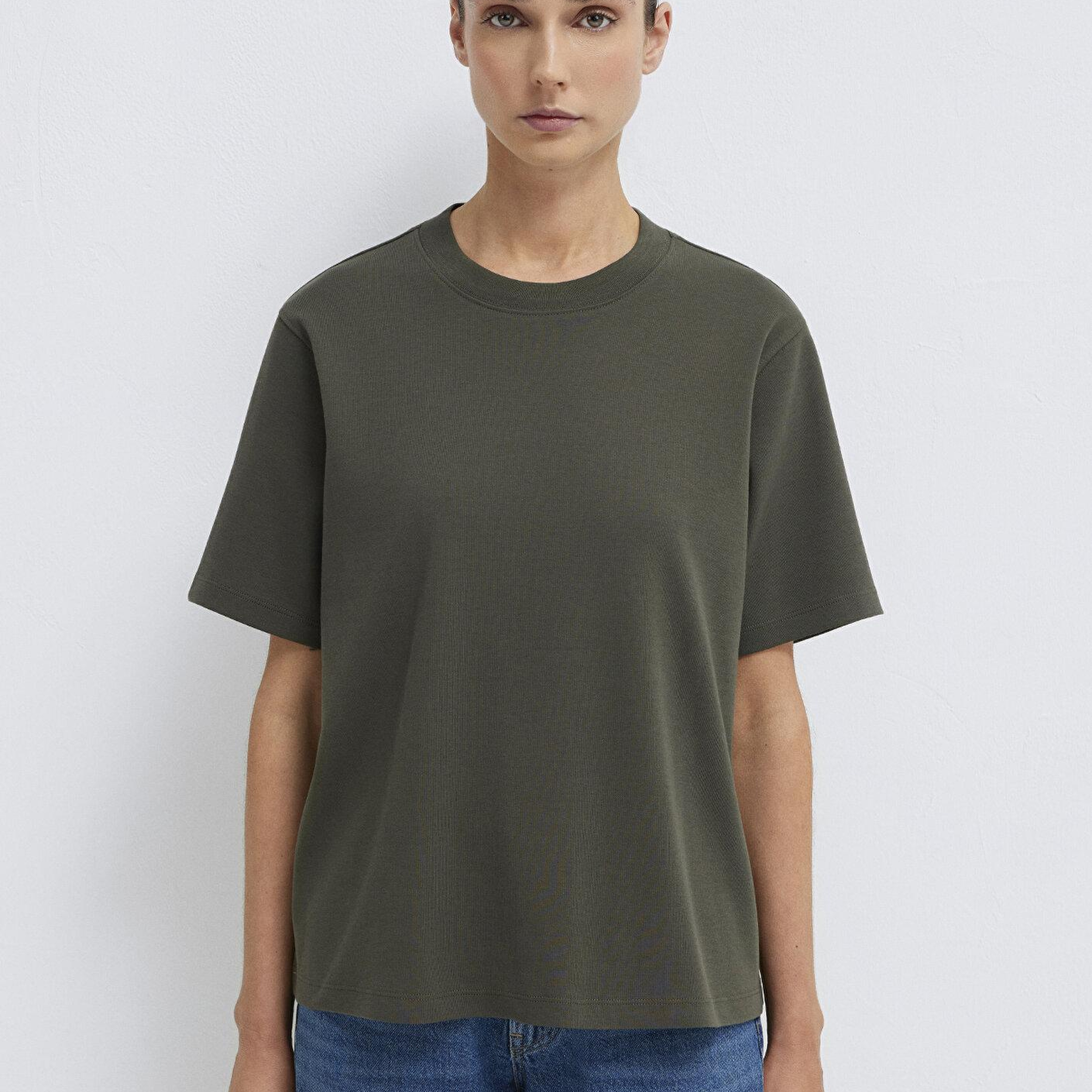 Mavi Haki Basic İnterlok Tişört Loose Fit / Bol Rahat Kesim 1613820-71553