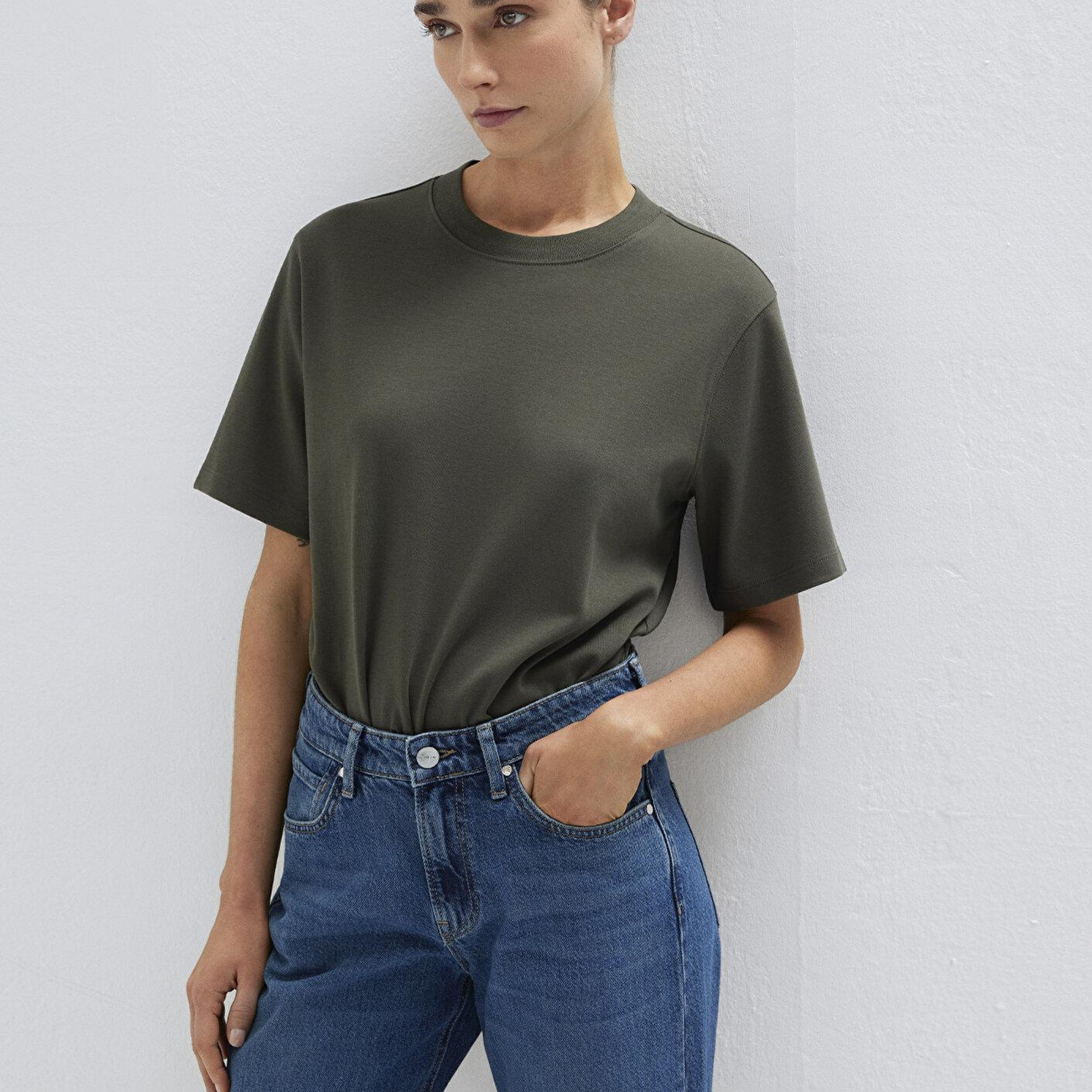 Mavi Haki Basic İnterlok Tişört Loose Fit / Bol Rahat Kesim 1613820-71553