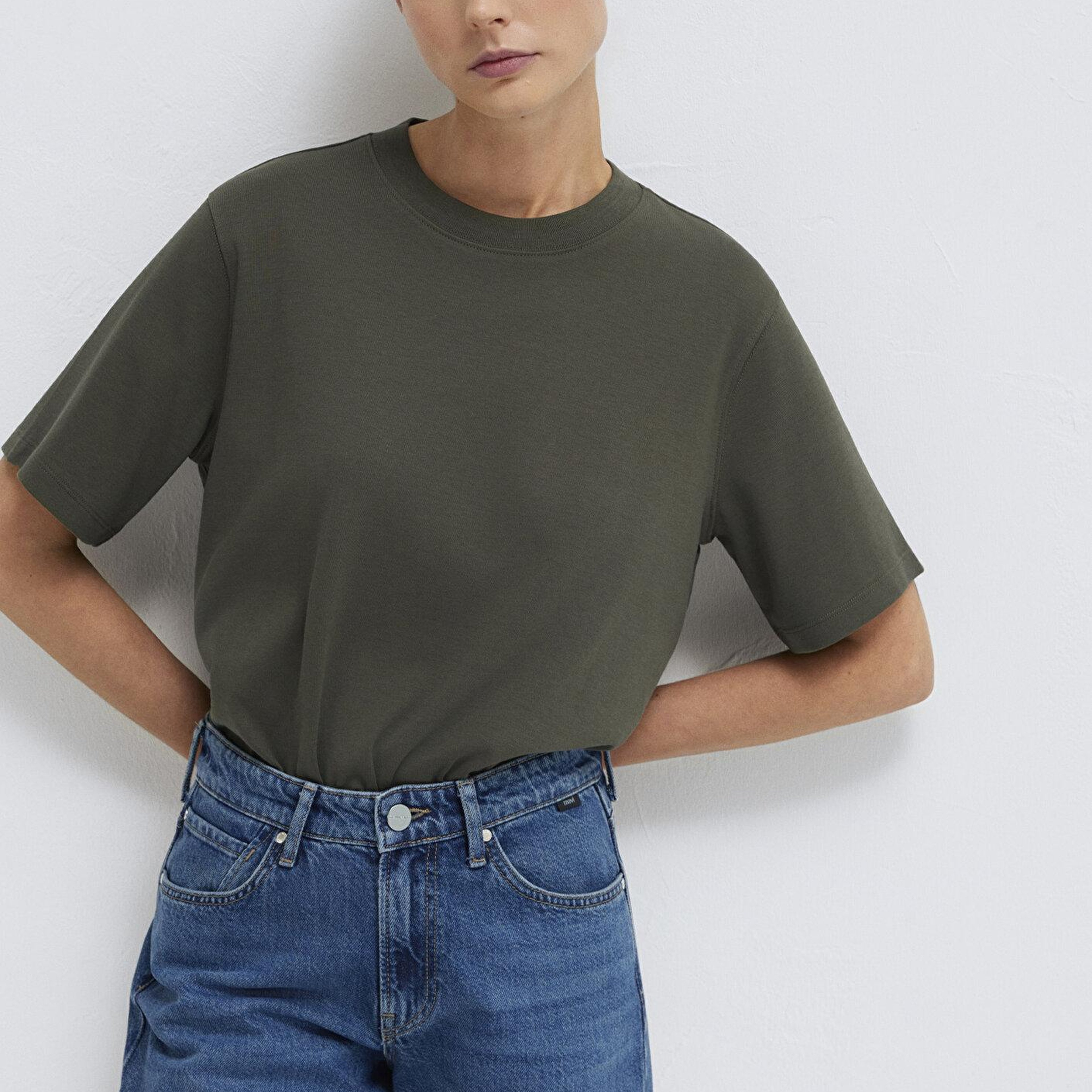 Mavi Haki Basic İnterlok Tişört Loose Fit / Bol Rahat Kesim 1613820-71553