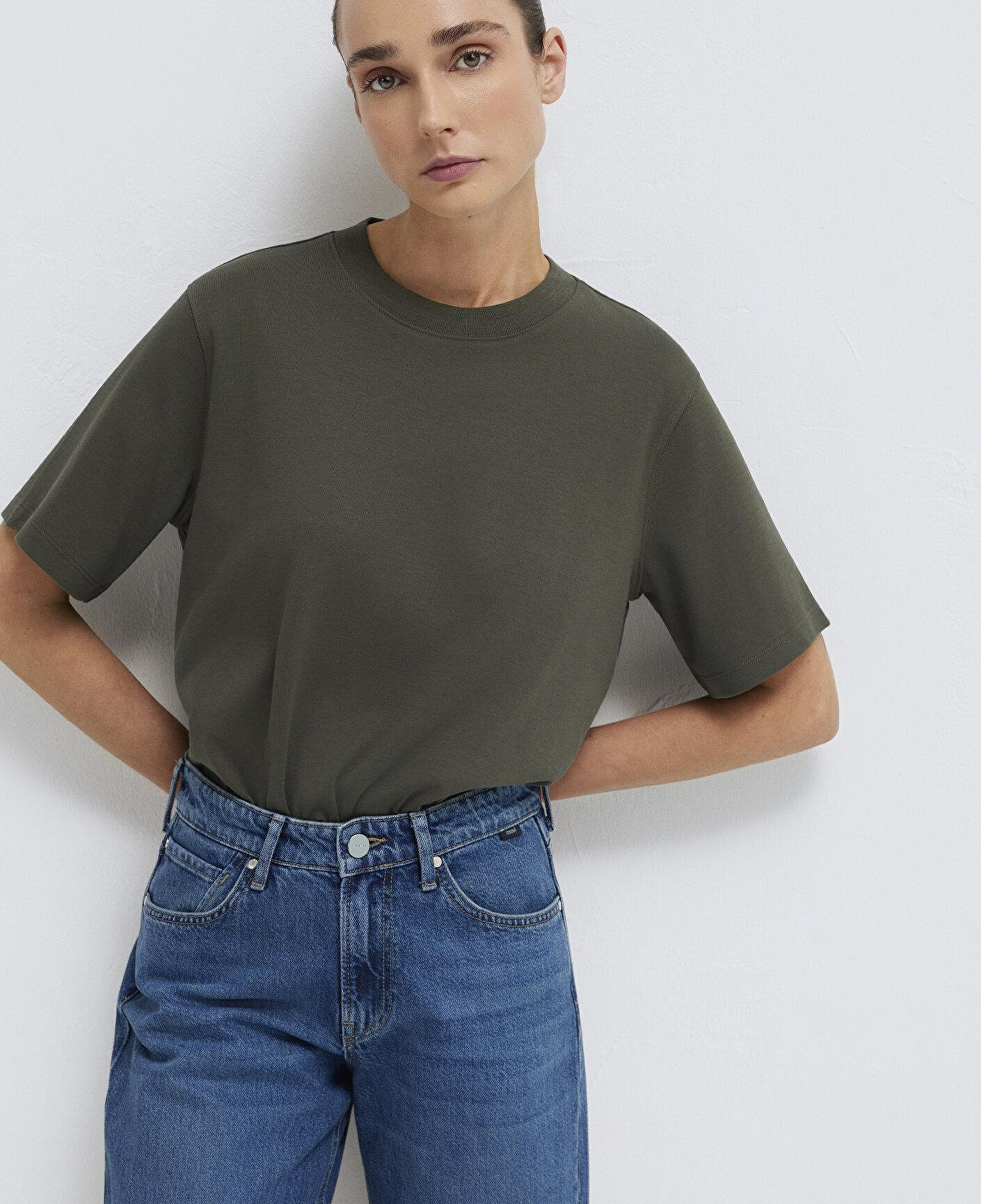 Mavi Haki Basic İnterlok Tişört Loose Fit / Bol Rahat Kesim 1613820-71553