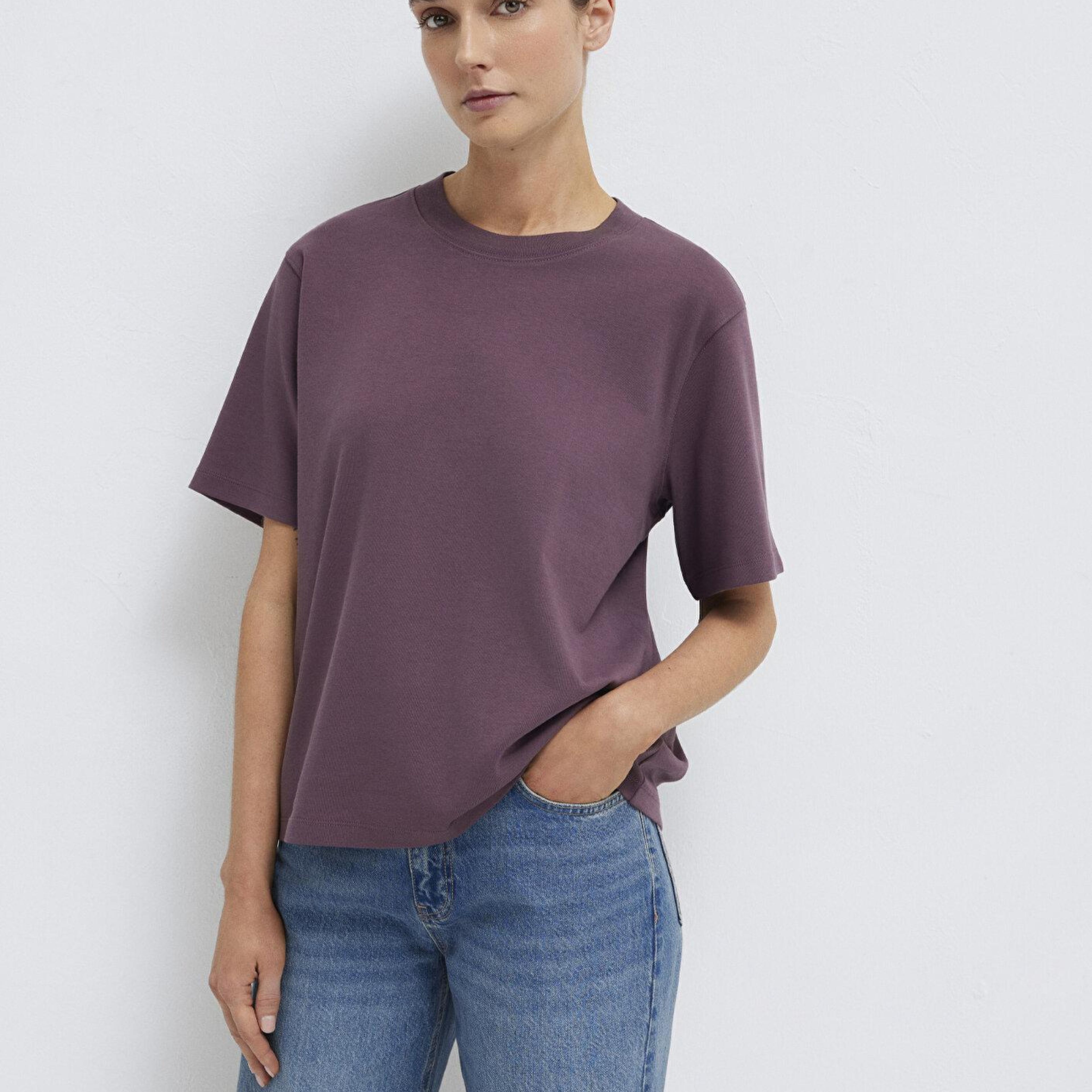 Mavi Mor Basic İnterlok Tişört Loose Fit / Bol Rahat Kesim 1613820-70260