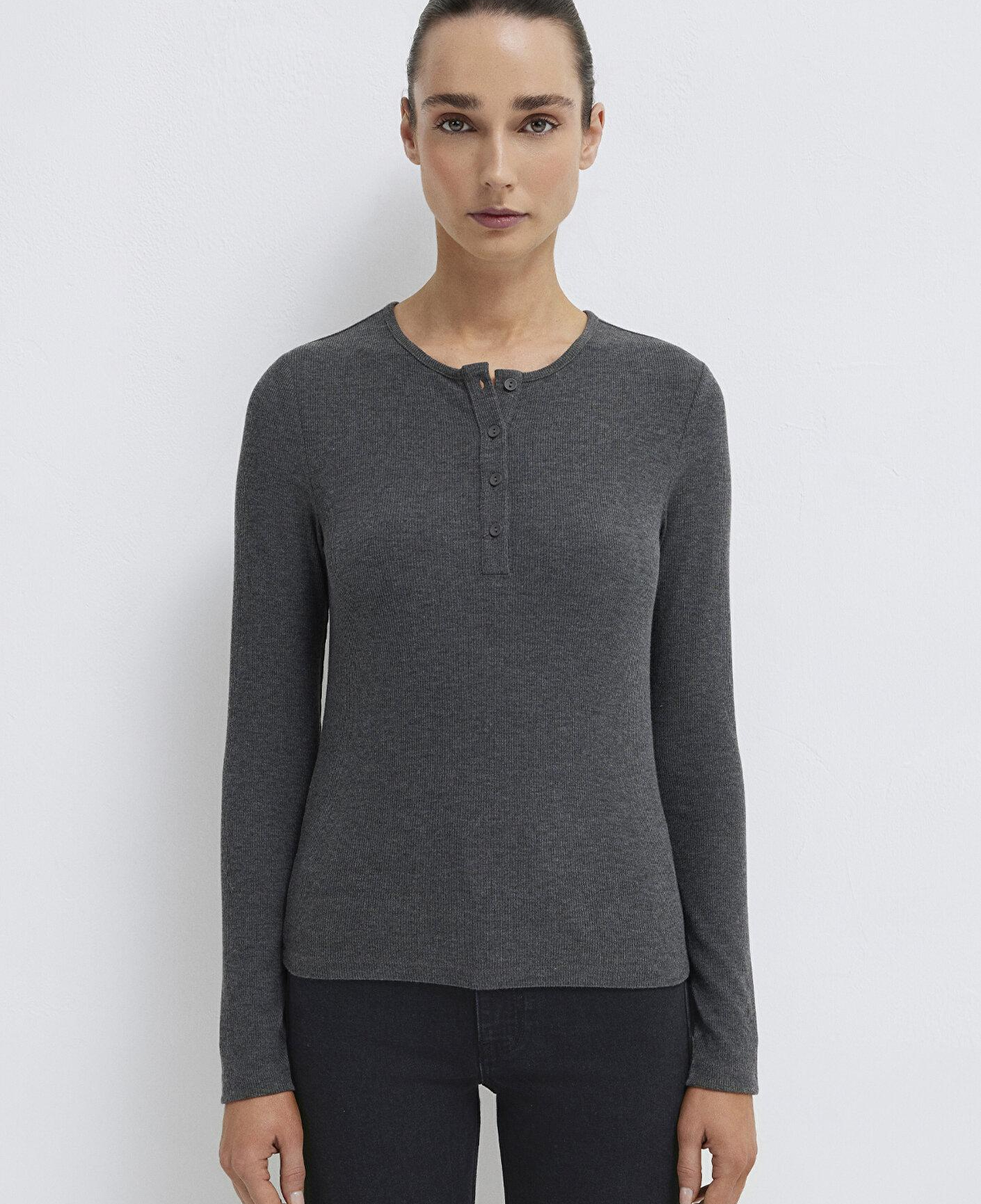 Mavi Uzun Kollu Antrasit Basic Tişört Slim Fit / Dar Kesim 1613621-80024