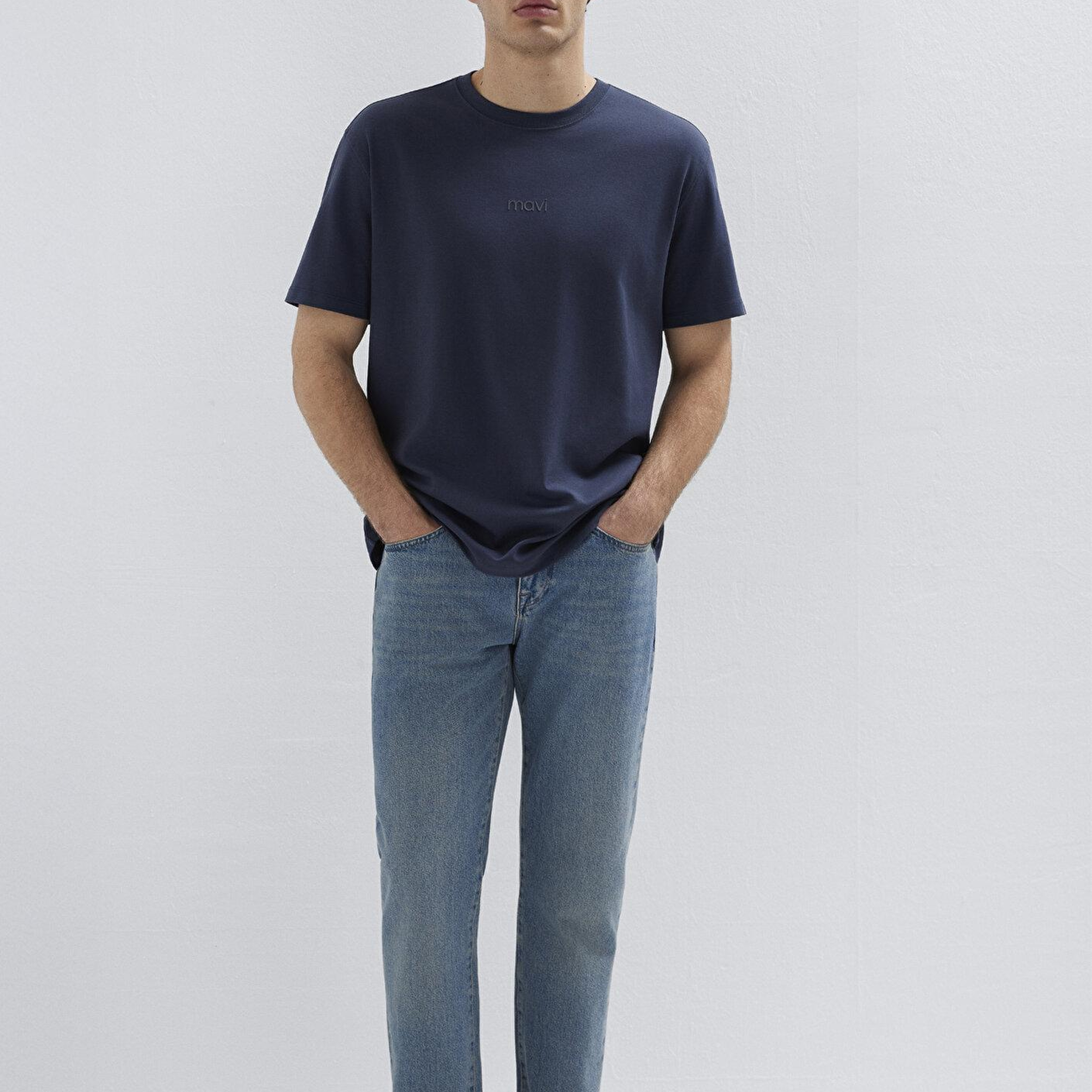 Mavi Mavi Logo Lacivert Basic İnterlok Tişört Loose Fit / Bol Rahat Kesim 0613102-85315