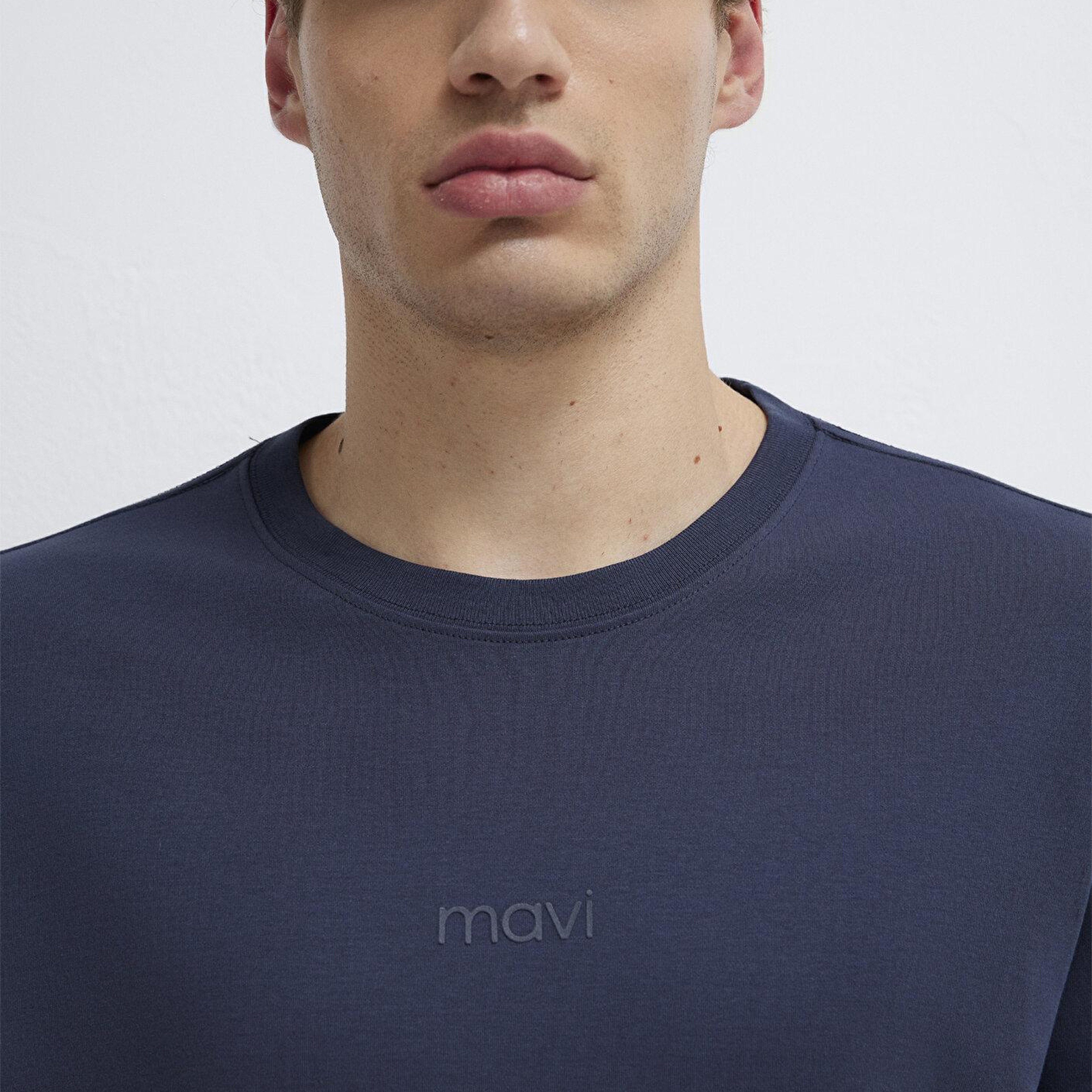 Mavi Mavi Logo Lacivert Basic İnterlok Tişört Loose Fit / Bol Rahat Kesim 0613102-85315