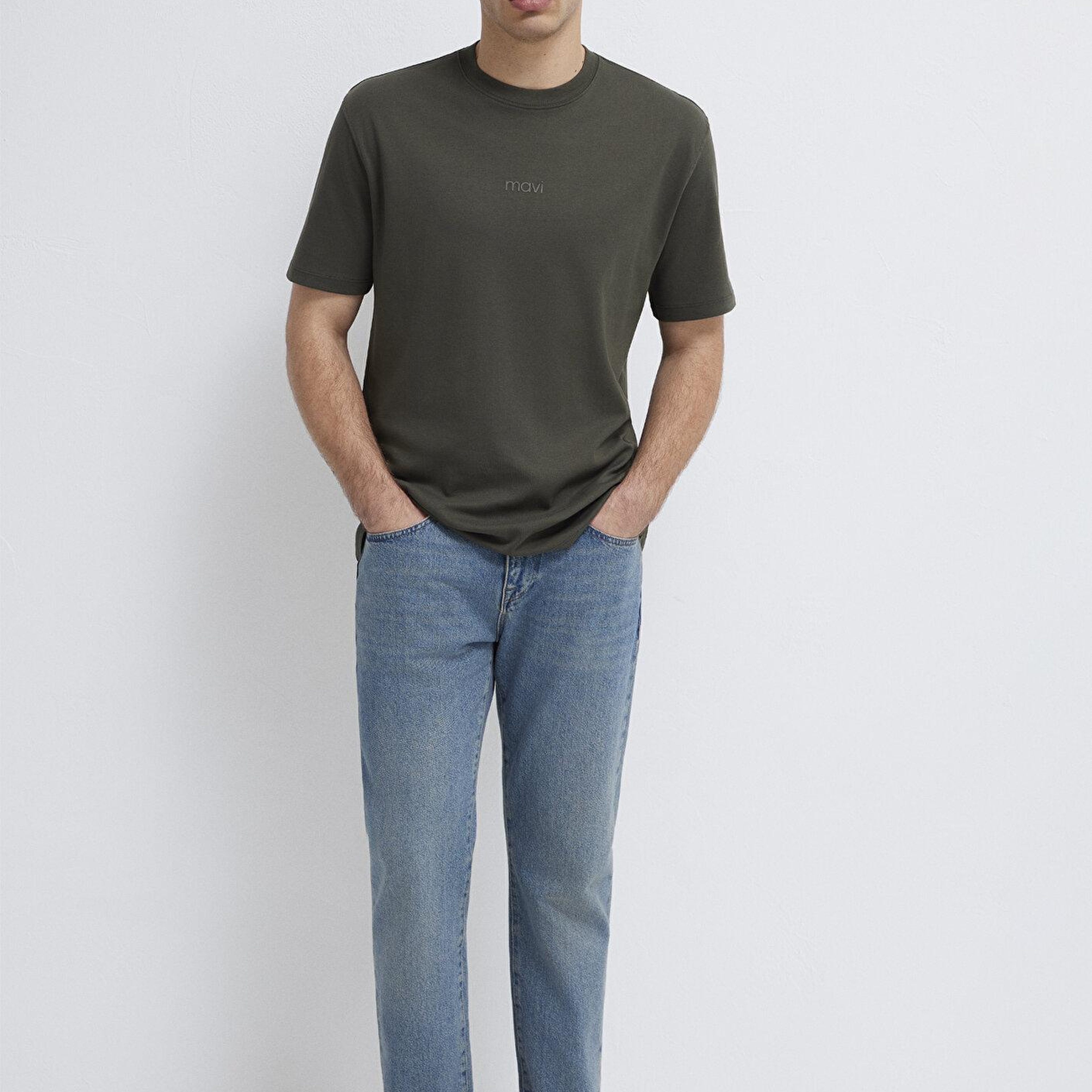 Mavi Mavi Logo Haki Basic İnterlok Tişört Loose Fit / Bol Rahat Kesim 0613102-71553