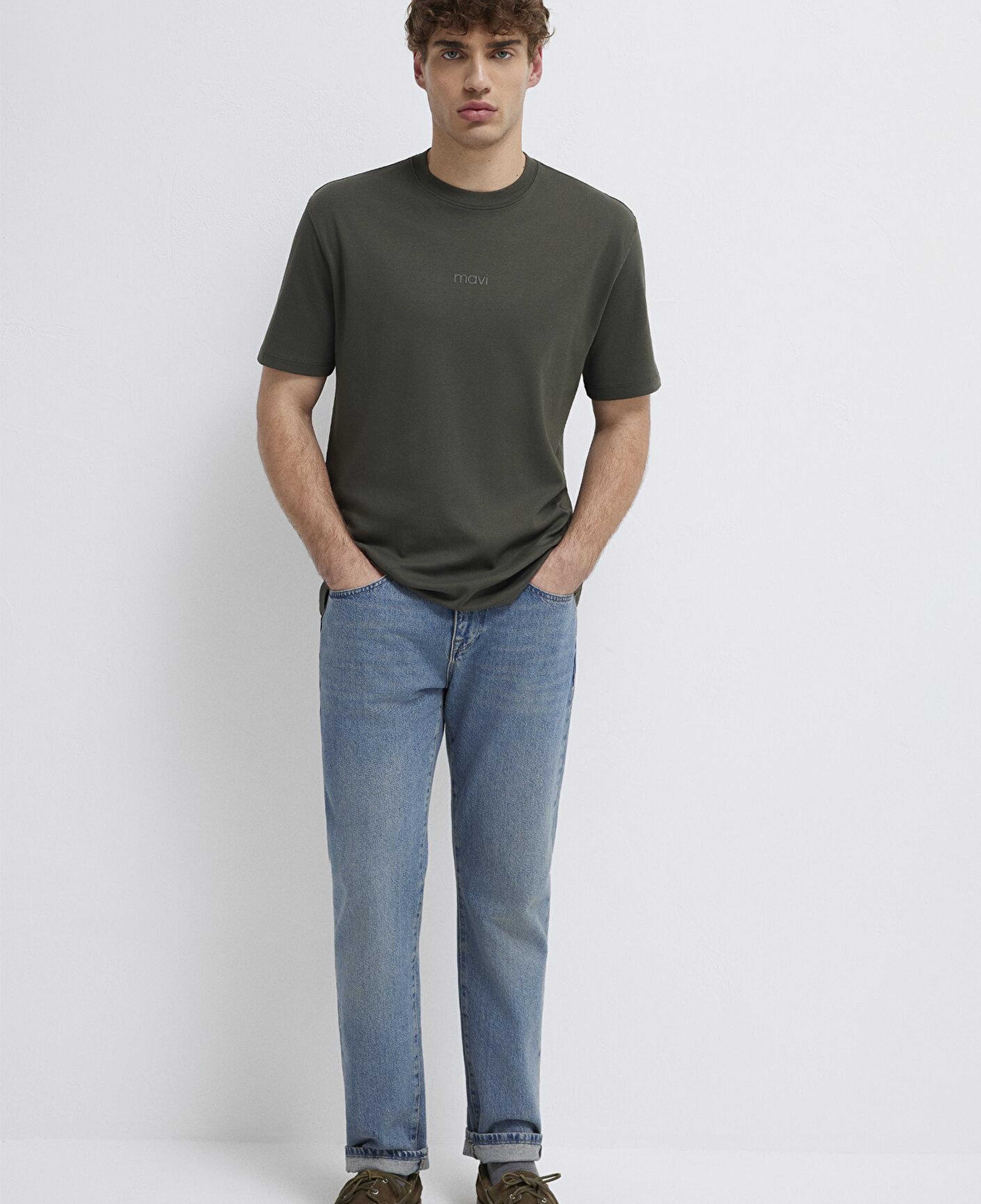 Mavi Mavi Logo Haki Basic İnterlok Tişört Loose Fit / Bol Rahat Kesim 0613102-71553